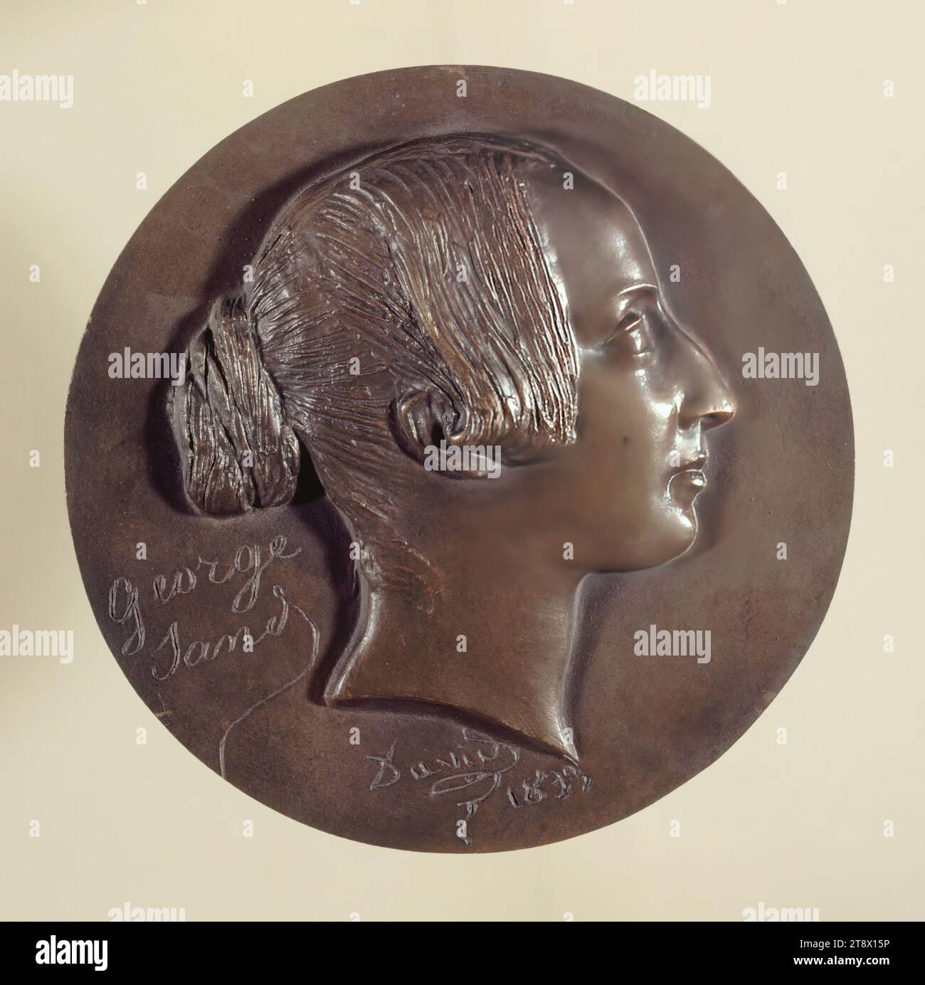 Portrait de George Sand (Amandine-Aurore-Lucie Dupin, baronne Dudevant),1803-1876, David d'Angers, Pierre-Jean, sculpteur, Richard, Louis, fondateur, en 1833, Sculpture, médaillon (sculpture), Dimensions - oeuvre : diamètre : 16 cm Banque D'Images