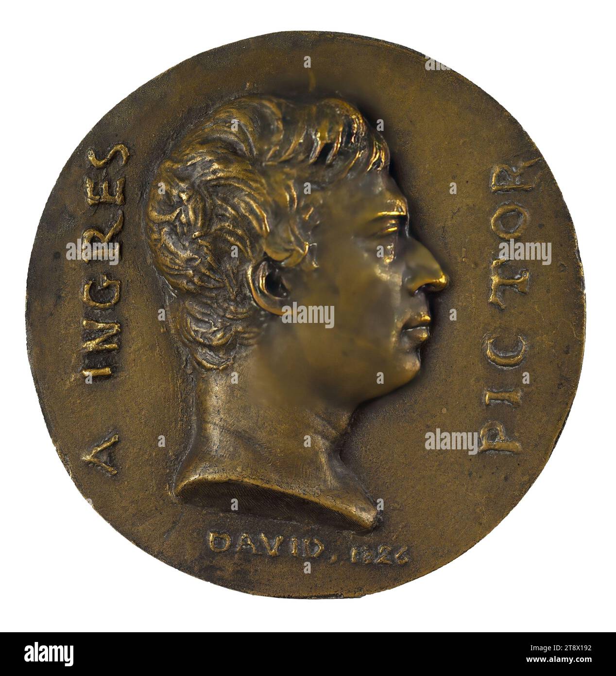 Portrait de Jean-Dominique Ingres (1780-1867), Peintre, David d'Angers, Pierre-Jean, sculpteur, Richard, Louis, fondateur, en 1826, 1e moitié du 19e siècle, Sculpture, Médaillon (sculpture), Dimensions - oeuvre : diamètre : 9,7 cm Banque D'Images