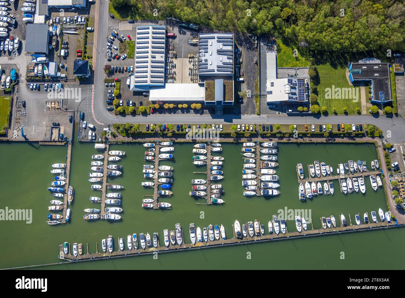 Vue aérienne, Marina Rünthe, Rünthe, Bergkamen, région de la Ruhr, Rhénanie du Nord-Westphalie, Allemagne, embarcadère, DE, Canal de Datteln-Hamm, Europe, Marina, Banque D'Images