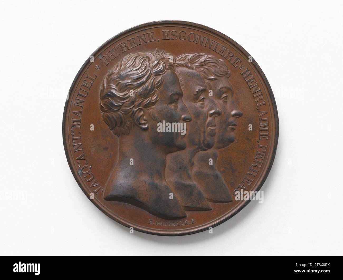 Jacques-Antoine Manuel (1775-1827), Philippe-René Esgonnière de Thibeuf (1755-1838), Henri-aimé Perreau du Magné (1775-1838), députés de Vendée, 1820, Gatteaux, Jacques-Edouard, graveur en médailles, en 1820, Numismatique, Médaille, Dimensions - travail : diamètre : 5,8 cm Banque D'Images