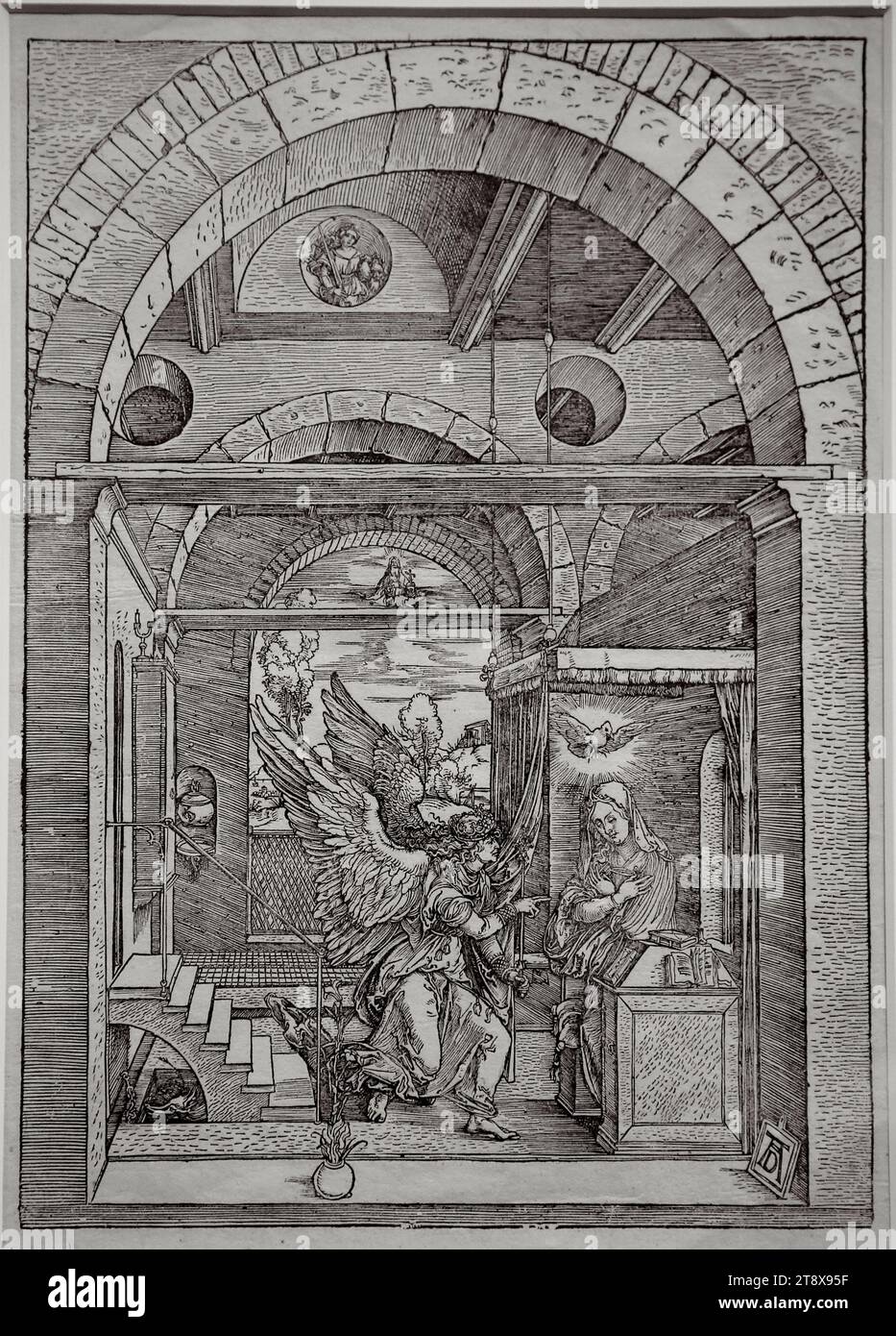 L'Annonciation. Albrecht durer (1471-1528) de la vie de la Vierge. C 1503. Gravure sur bois. Gravure imprimée. Nuremberg, Allemagne. Banque D'Images