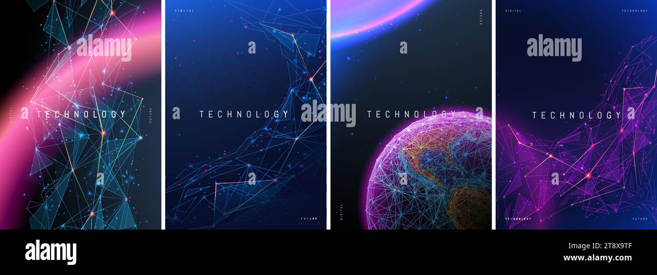 Affiches abstraites sur la technologie. Science innovation future, concept spatial. Illustration de Vecteur