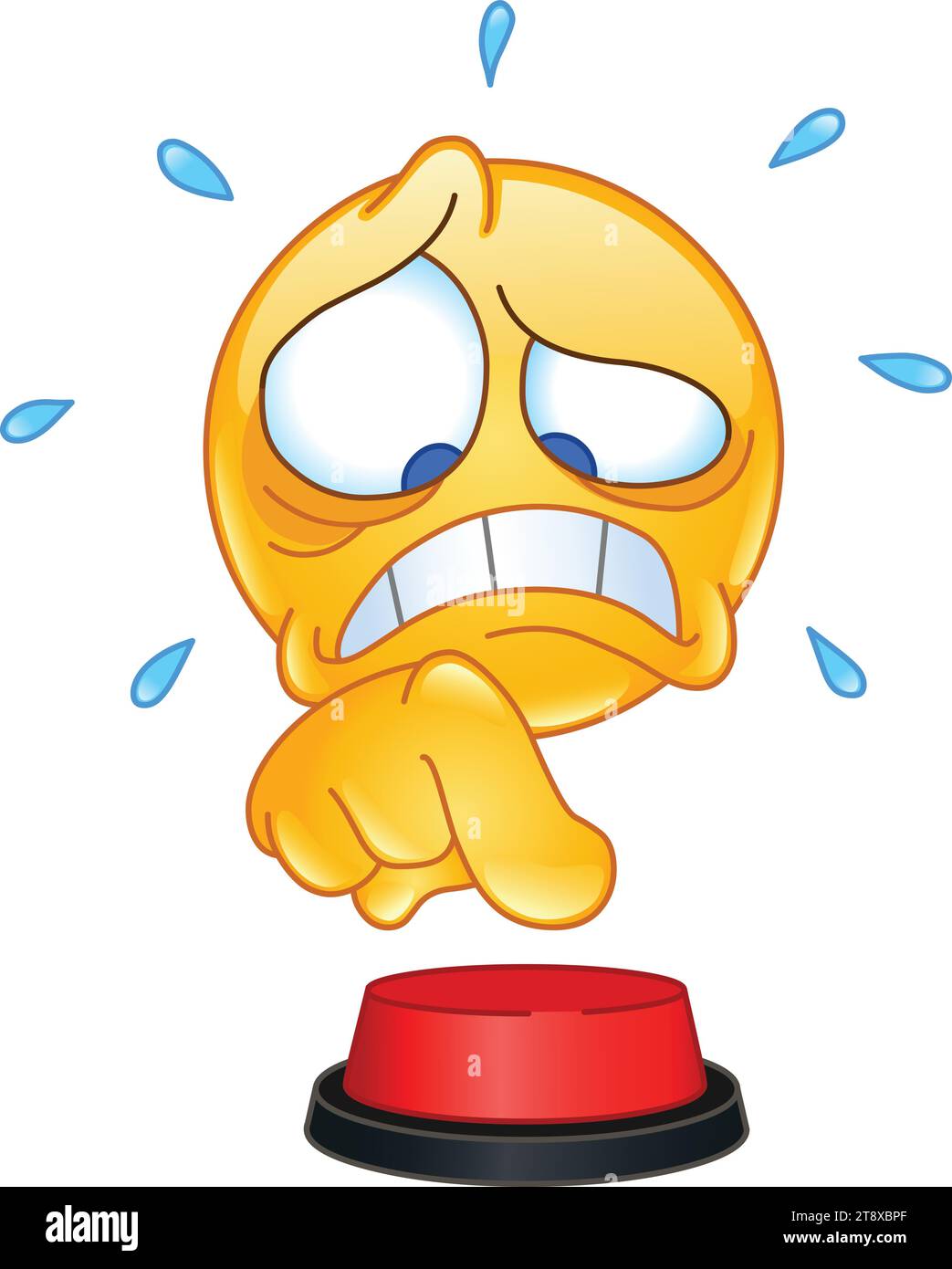 Émoticône emoji stressé sur le point d'appuyer sur le bouton rouge Illustration de Vecteur