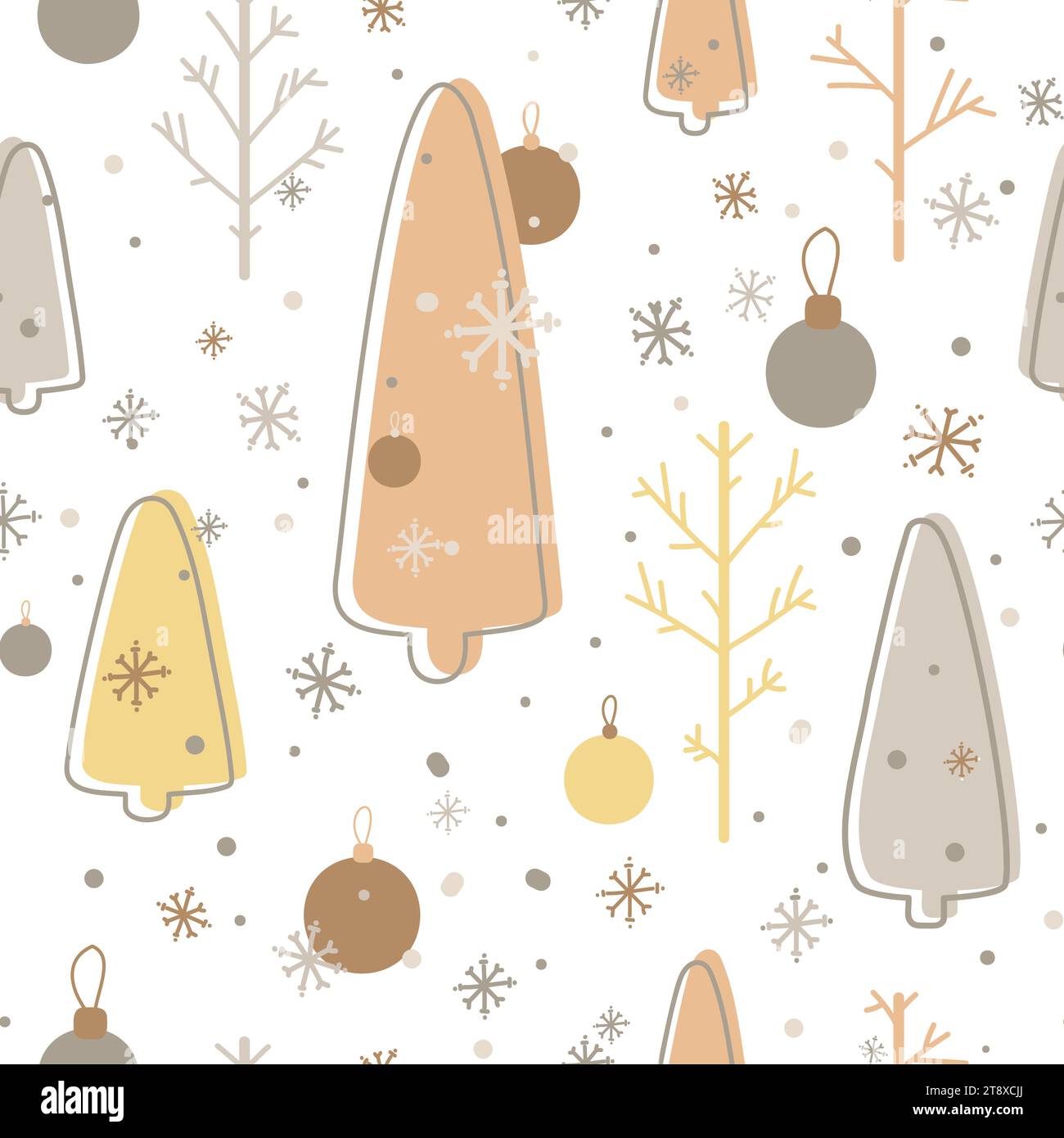 Modèle sans couture d'hiver avec des arbres de noël, bois d'épicéa avec des flocons de neige, couleurs pastel sur fond blanc illustration vectorielle. Conception de surface pour tex Illustration de Vecteur