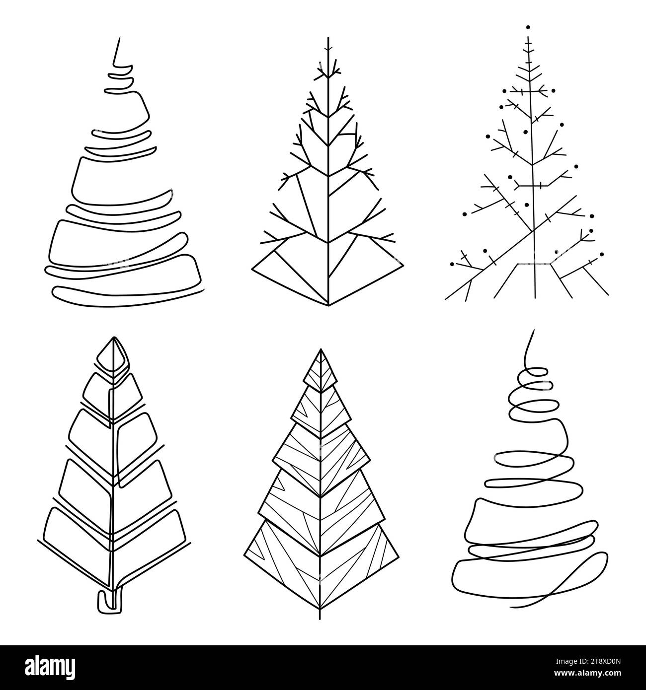 Arbre de Noël dessin de ligne art set.Collection abstraite stylisée d'arbre de noël.éléments de conception modernes pour le nouvel an et le décor de vacances de Noël Illustration de Vecteur
