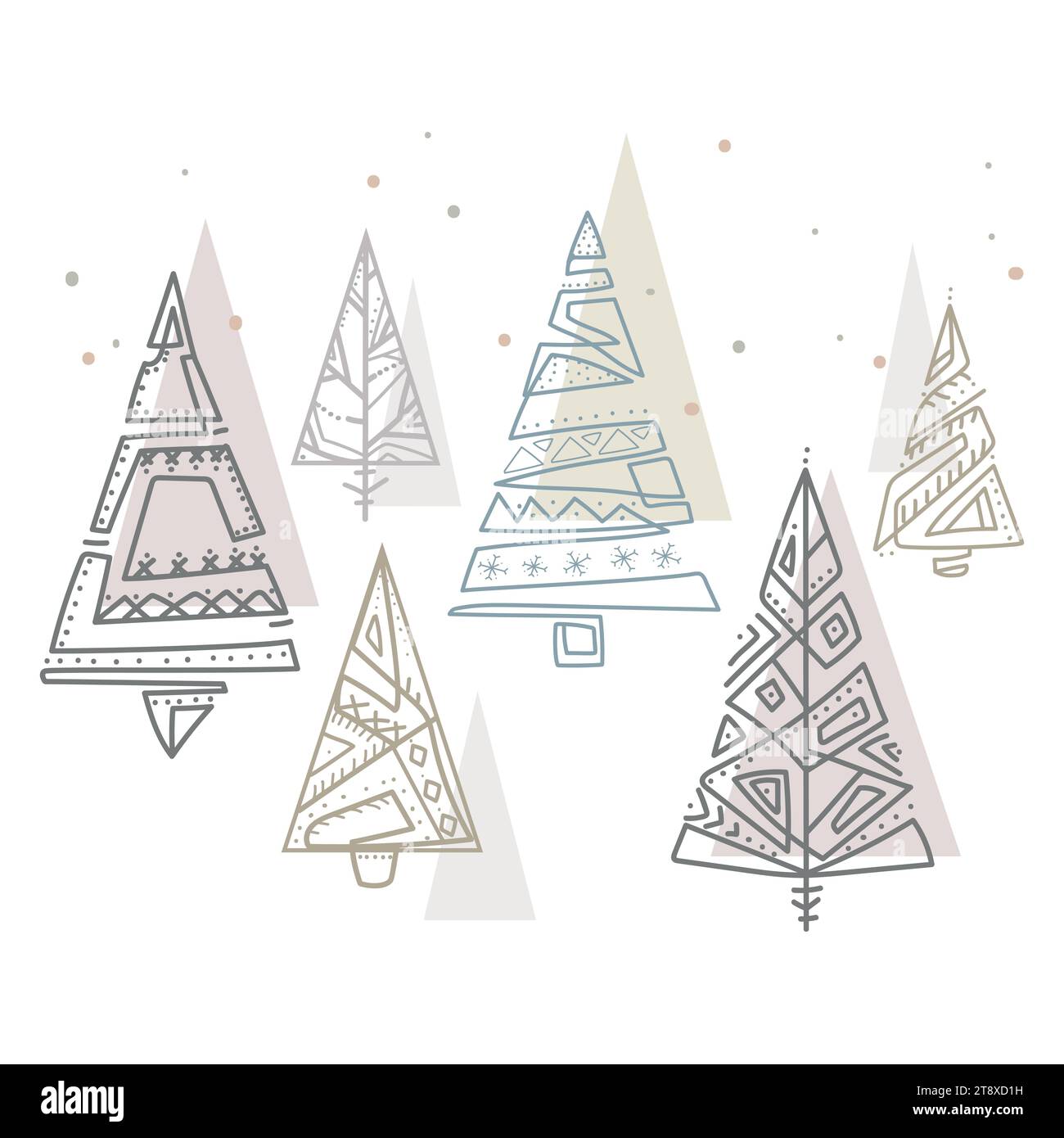 Arbres de Noël dans le style scandi Joyeux Noël et dessin vectoriel de collection folklorique de vacances du nouvel an.modèle arbre de Noël de style scandinave Illustration de Vecteur