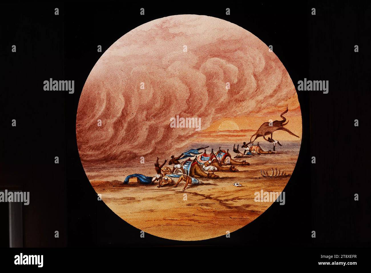 Laterna Magica image : 'Sandstorm', W. E. F. Newton, réalisation, date vers 1875, aquarelle, verre, bois, épinglé, diamètre 7, 5 cm, Beaux-Arts, exotisme, tempête de sable, la collection Vienne Banque D'Images