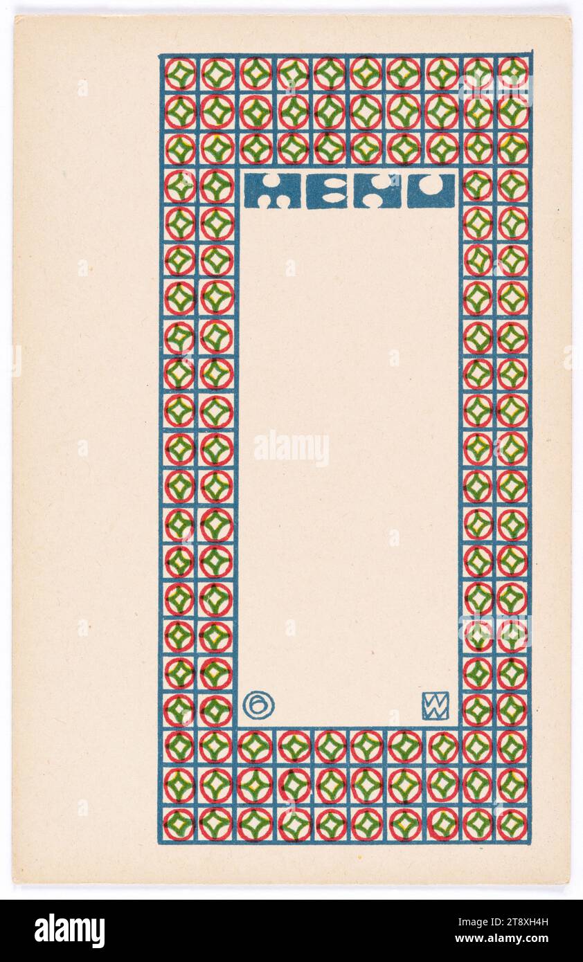 Carte postale de Wiener Werkstätte menu card, Inconnu, artiste, Wiener Werkstätte, maison d'édition, date vers 1910, carton, lithographie couleur, hauteur×largeur 14×9 cm, atelier Vienne, beaux-arts, Vienne vers 1900, la collection de Vienne Banque D'Images