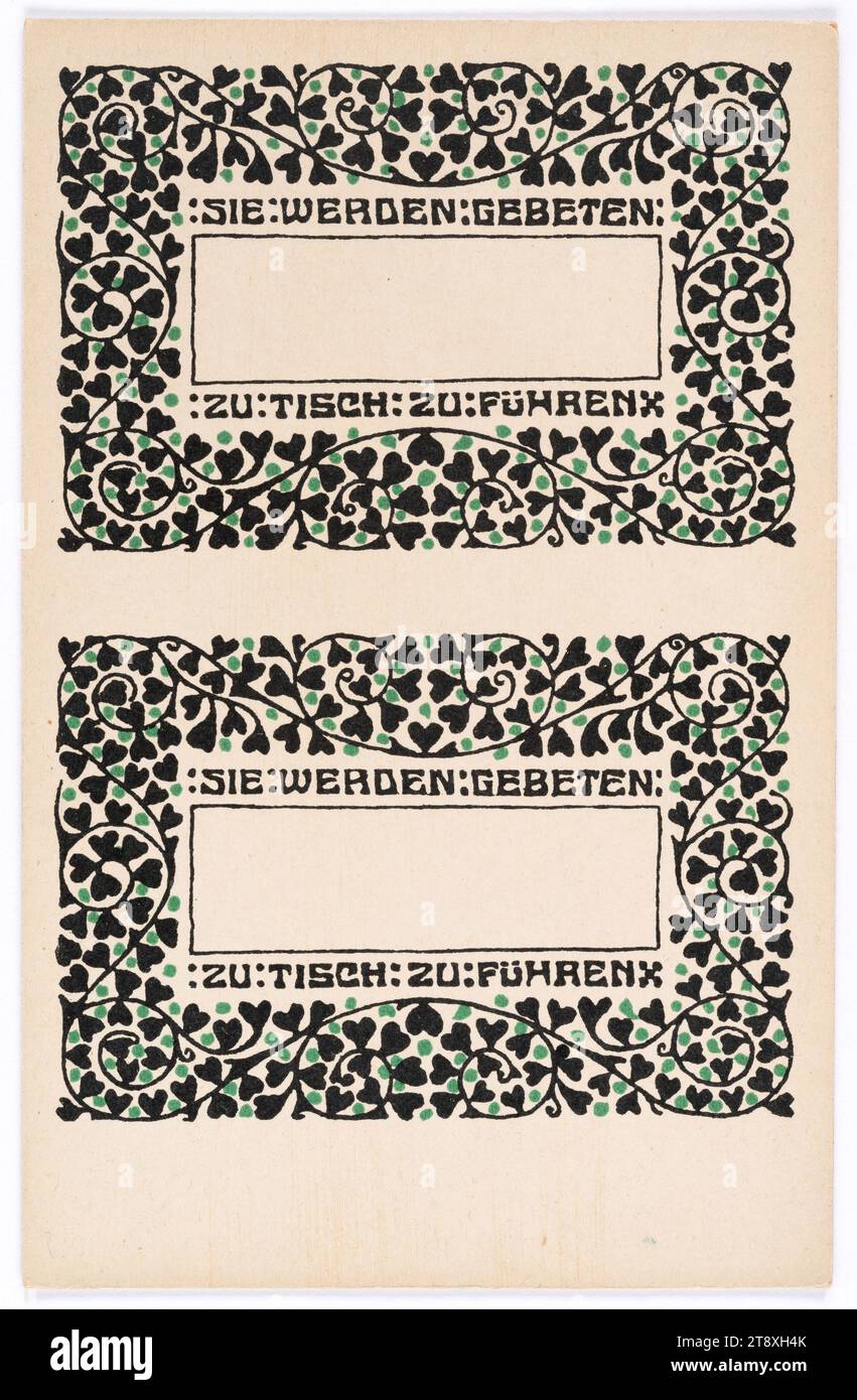Pré-impression : 'vous êtes prié de conduire à la table' (2 fois), Inconnu, Date vers 1910, carton, impression, hauteur×largeur 14×9 cm, atelier de Vienne, Beaux-Arts, Vienne vers 1900, The Vienna Collection Banque D'Images