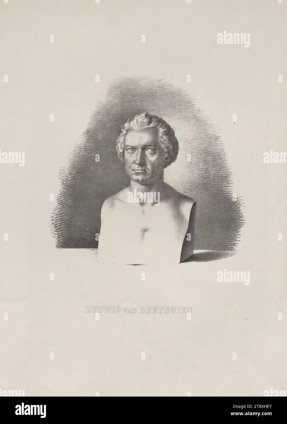 Buste de Ludwig van Beethoven, Josef Kriehuber (1800-1876), lithographe, Tobias Haslinger (1787-1842), éditeur, date après 1827, papier, lithographie, hauteur 36,4 cm, largeur 27 cm, beaux-arts, musique, domaine de Constantin von Wurzbach, portrait, homme, compositeur, papier (matériel d'écriture), sculpture, Ludwig van Beethoven, la collection de Vienne Banque D'Images
