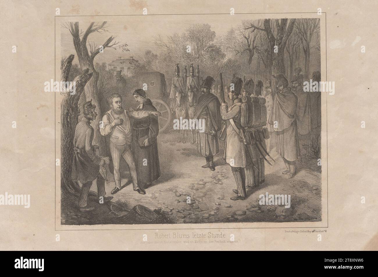 Robert Blum's Last Hour' (tournage de Robert Blum le 9 novembre 1848), Eduard Gustav May (1818-1907), éditeur, 1848-1849, papier, lithographie à la craie, hauteur 30,5 cm, largeur 43,5 cm, beaux-arts, révolutions de 1848, 1849, peine de mort, exécution, collection de Vienne Banque D'Images