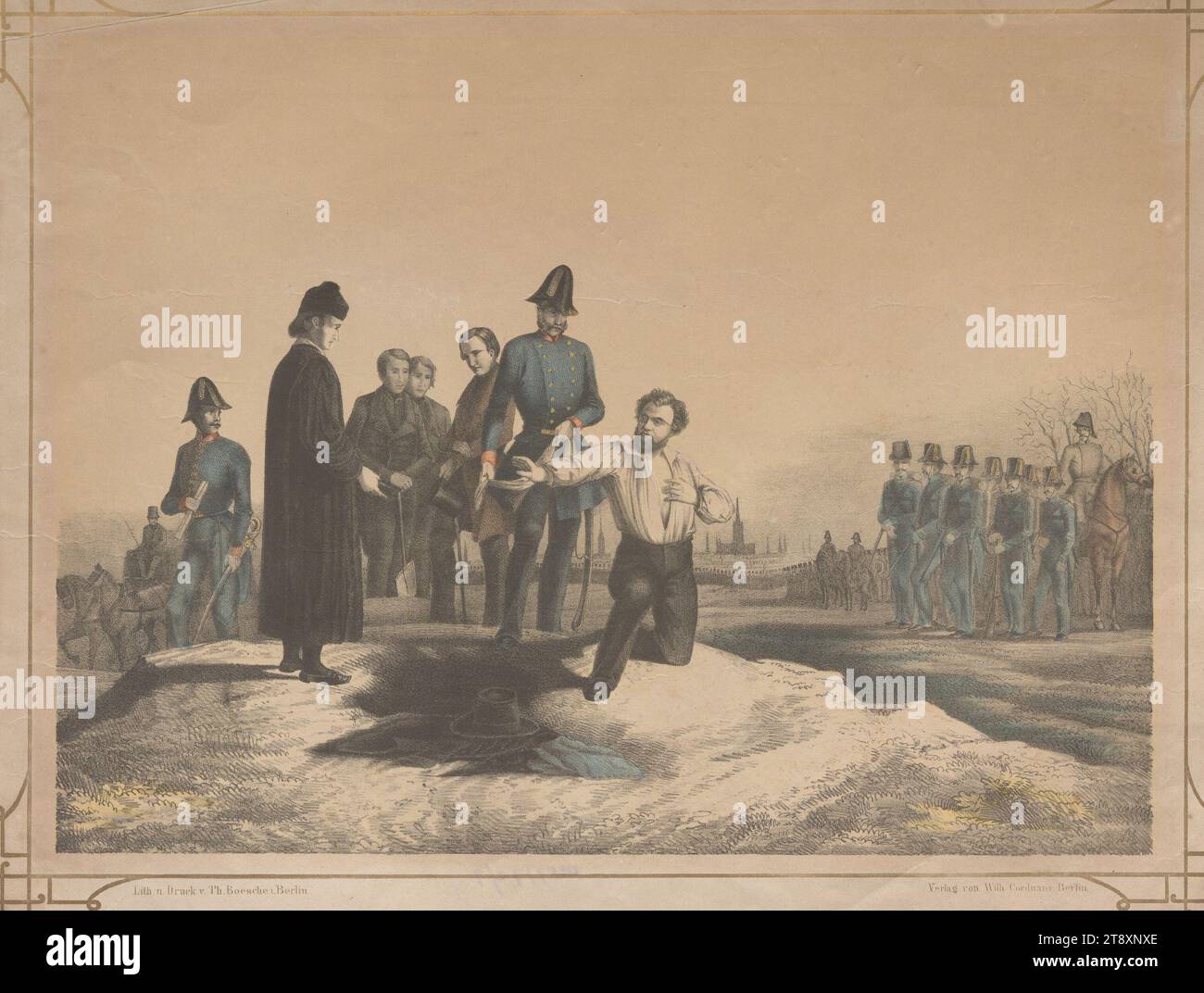 DIE LETZTEN AUGENBLICKE ROBERT BLUM'S. (Tournage de Robert Blum le 9 novembre 1848), 1848-1849, papier, couleur, lithographie à la craie, hauteur 35,2 cm, largeur 44,5 cm, beaux-arts, révolutions 1848, 1849, peine de mort, exécution, collection de Vienne Banque D'Images