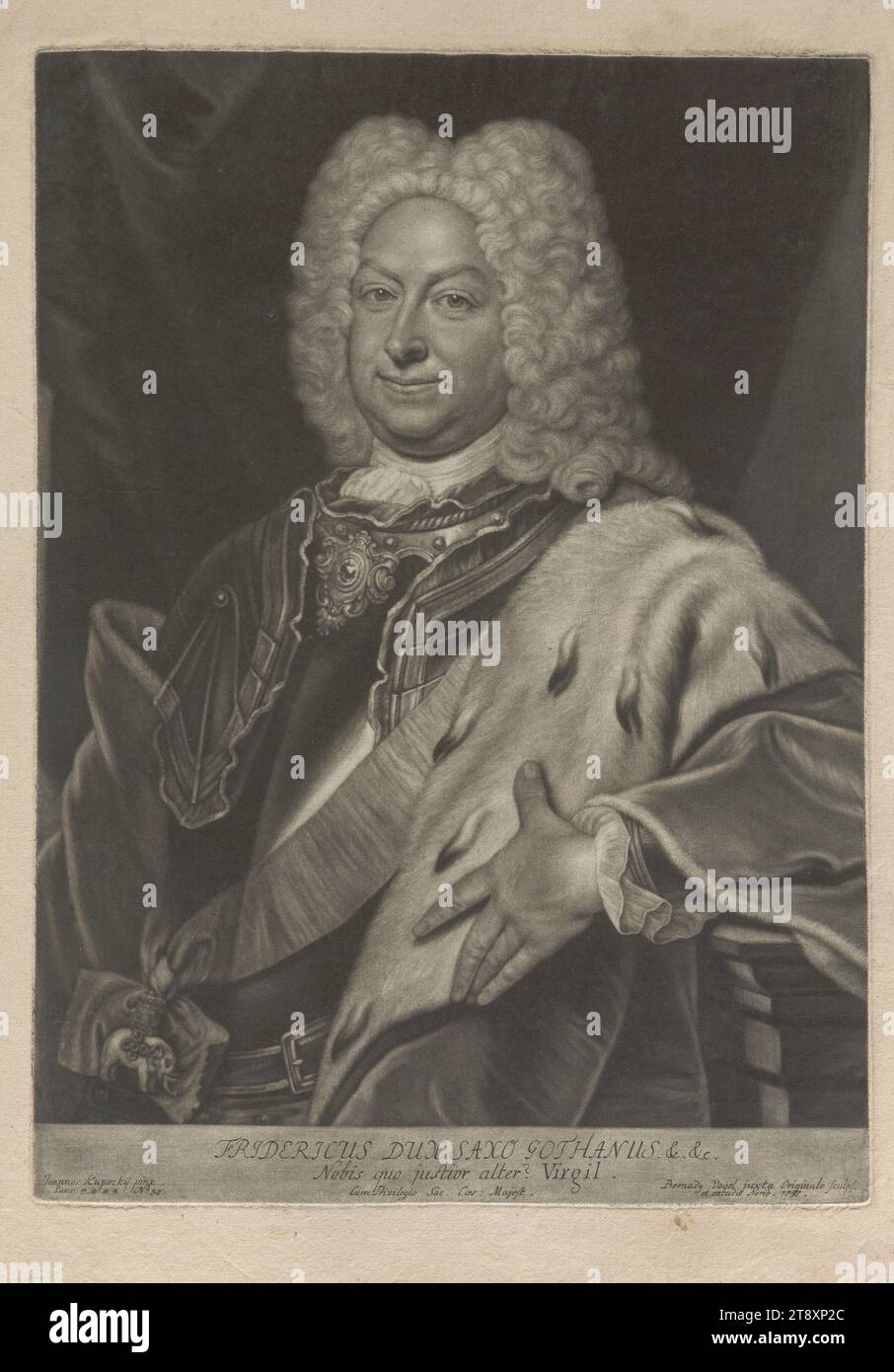 FRIDERICUS DUX SAXO GOTHANUS &. &Amp;c.', Bernhard Vogel (1683-1737), artiste de mezzotinte, 1737, papier, mezzotint, hauteur 42, 4 cm, largeur 30, 2 cm, plaque taille 34, 9×25, 3 cm, beaux-arts, noblesse, domaine Constantin von Wurzbach, portrait, homme, la collection Vienne Banque D'Images