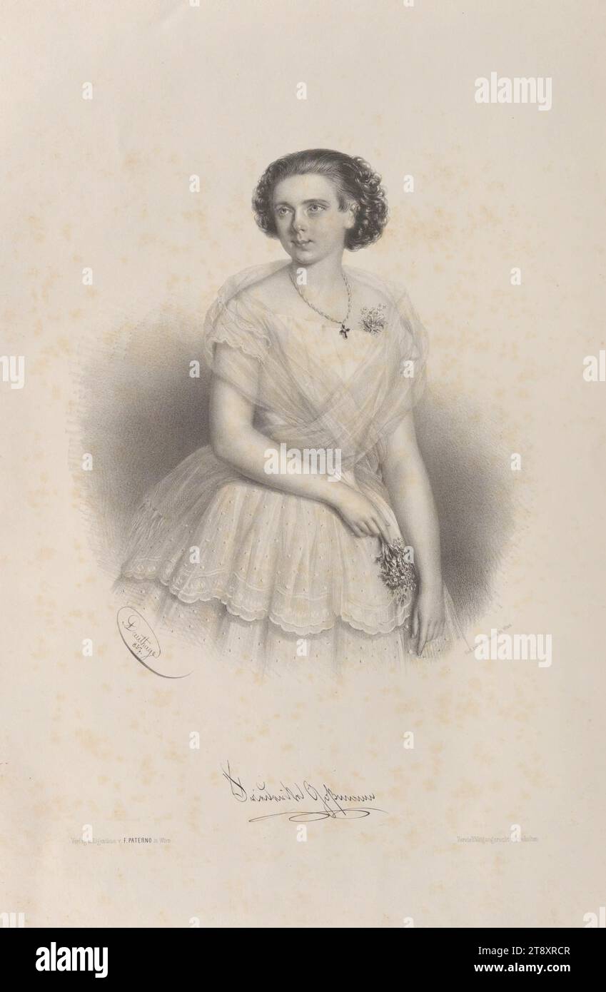 Friederike Goßmanns', Adolf Dauthage (1825-1883), lithographe, Joseph Stoufs, imprimeur, F. Paterno, éditeur, 1857, papier, lithographie, hauteur 51 cm, largeur 34, 7 cm, théâtre, beaux-arts, mode, domaine Constantin von Wurzbach, portrait, portrait d'acteur, actrice, femme, robe, robe, Friederike Goßmann, la collection Vienne Banque D'Images