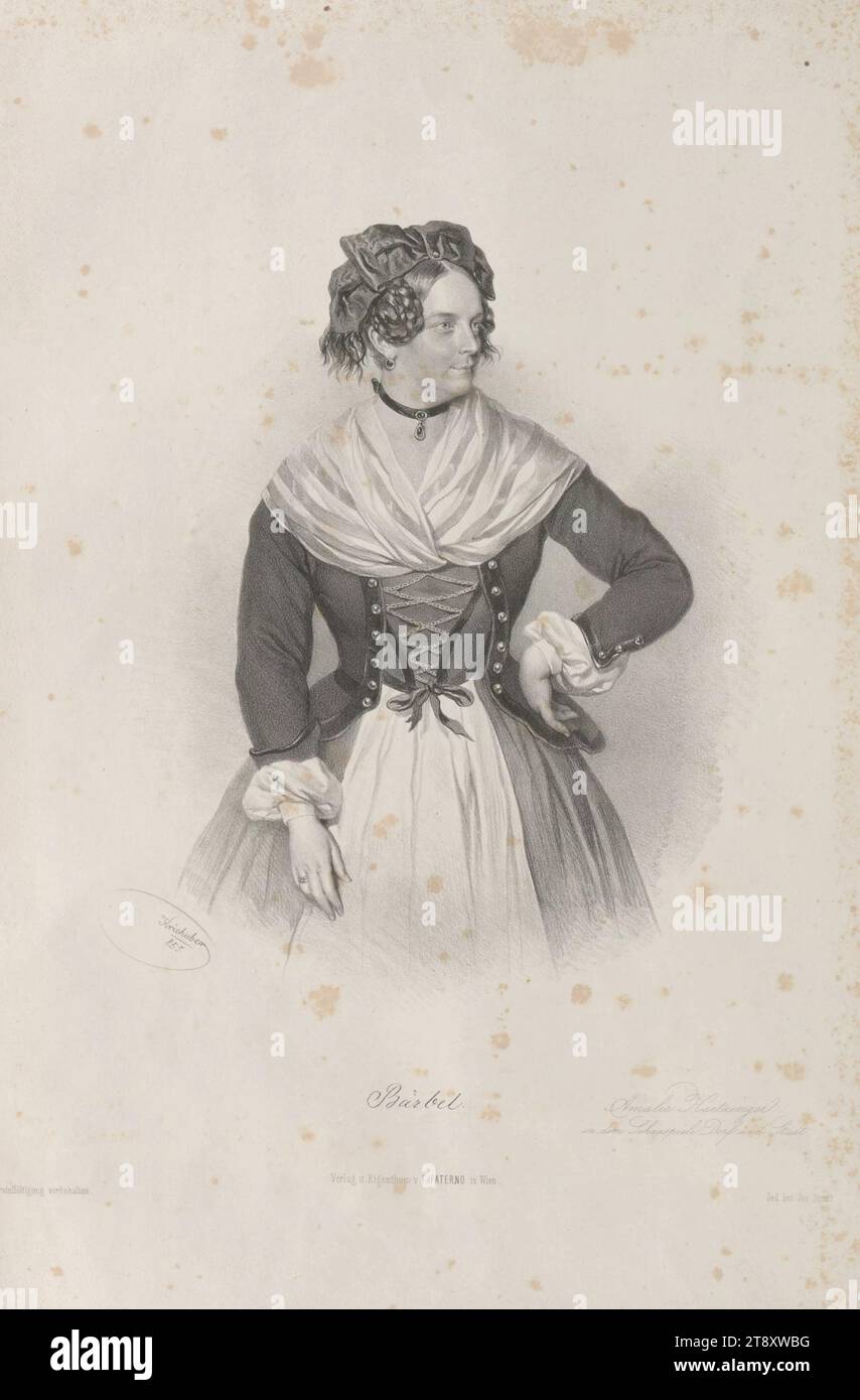 Bärbel. Amalie Haitzinger dans la pièce Dorf und Stadt.', Josef Kriehuber (1800-1876), lithographe, Joseph Stoufs, réalisation, F. Paterno, maison d'édition, 1855, papier, lithographie, hauteur 50, 8 cm, largeur 34, 6 cm, Beaux-Arts, beaux-arts, domaine Constantin von Wurzbach, portrait, femme, Amalie Haizinger, The Vienna Collection Banque D'Images