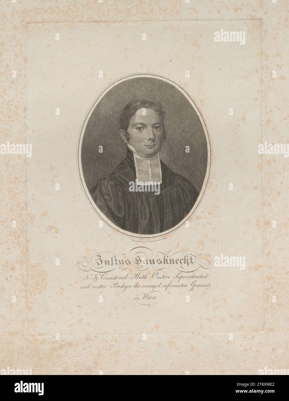 Justus Hausknecht, K. K. Consistorial Rath Oesterr. Surintendant et premier prédicateur de l'Église évangélique réformée de Vienne, Adam Sandor Ehrenreich (1784-1852), graveur sur cuivre, date avant 1834, papier, manière pointillée, hauteur 35, 4 cm, largeur 27, 9 cm, taille de plaque 26, 8×20, 3 cm, Inscription, Gestochen v. A. Ehrenreich in Wien, Beaux-Arts, domaine Constantin von Wurzbach, portrait, homme, The Vienna Collection Banque D'Images
