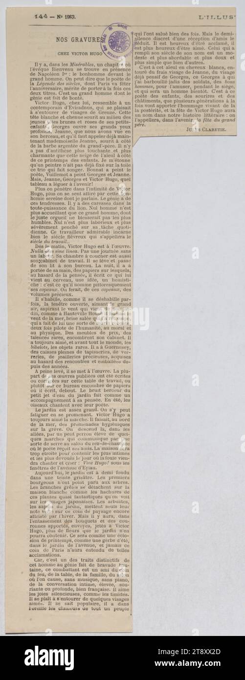 NOS gravires CHEZ VICTOR HUGO', Inconnu, 1881, papier journal, papier, impression, hauteur 34, 5 cm, largeur 12, 6 cm, médias et communication, Littérature, domaine Constantin von Wurzbach, journal, fiche, biographie (texte), The Vienna Collection Banque D'Images