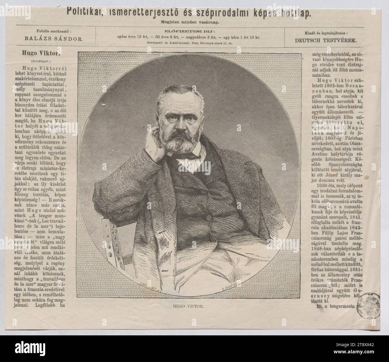 HUGO VICTOR.', Étienne-Gabriel Bocourt (1821-1905), xylographe, 1866, papier, gravure sur bois, hauteur 23 cm, largeur 26, 8 cm, Beaux-Arts, domaine Constantin von Wurzbach, portrait, homme, écrivain, poète, auteur, The Vienna Collection Banque D'Images