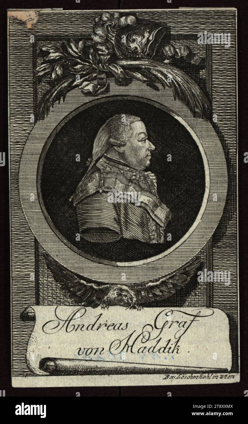 Andreas Graf, von Haddik', Johann Hieronymus Löschenkohl (1753-1807), maison d'édition, date vers 1789, papier, gravure sur cuivre, taille de feuille 14, 2×8, 5 cm, Inscription, mi. u. : Andreas Graf, von Haddik ; r. U. : Bey Löschenkohl in Wien, aristocratie, militaire, Beaux-Arts, portrait, homme, commandant en chef, général, maréchal, la collection de Vienne Banque D'Images Andreas Graf, von Haddik', Johann Hieronymus Löschenkohl (1753-1807), maison d'édition, date vers 1789, papier, gravure sur cuivre, taille de feuille 14, 2×8, 5 cm, Inscription, mi. u. : Andreas Graf, von Haddik ; r. U. : Bey Löschenkohl in Wien, aristocratie, militaire, Beaux-Arts, portrait, homme, commandant en chef, général, maréchal, la collection de Vienne Banque D'Images