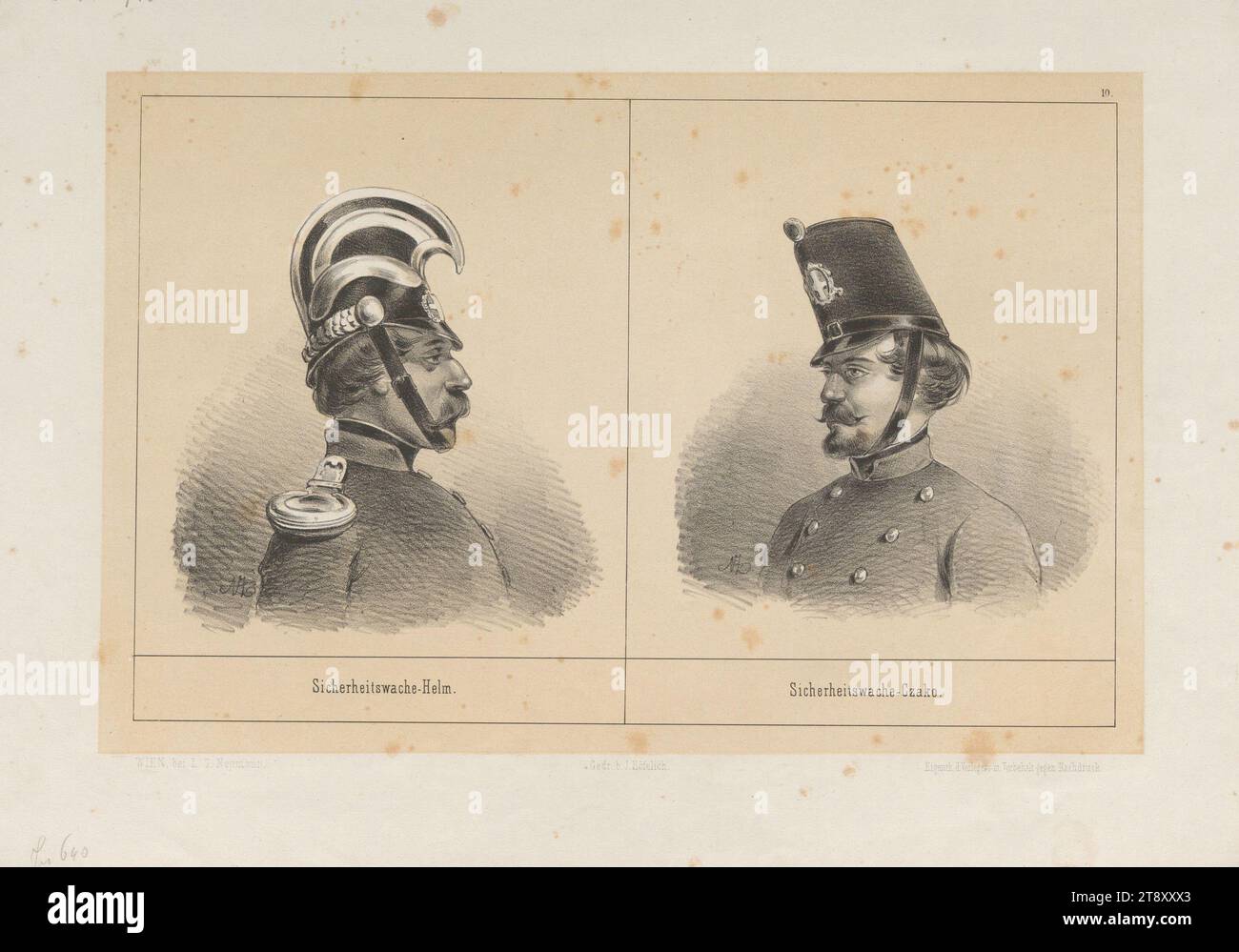 Casque de garde de sécurité. - Garde de sécurité-Czako." (N° 10 de la série 'Chronologie, de, Head-Gear, dans la plus mémorable de toutes les années:, 1848., par, A. Zampis'), Anton Zampis (1820-1883), lithographe, Johann Höfelich (1796-1849), Imprimeur, Leopold Theodor Neumann (1804-1876), éditeur, 1848, papier, lithographie à la craie, hauteur 30, 3 cm, largeur 43, 9 cm, Beaux-Arts, révolutions de 1848, 1849, casque, la collection Vienne Banque D'Images