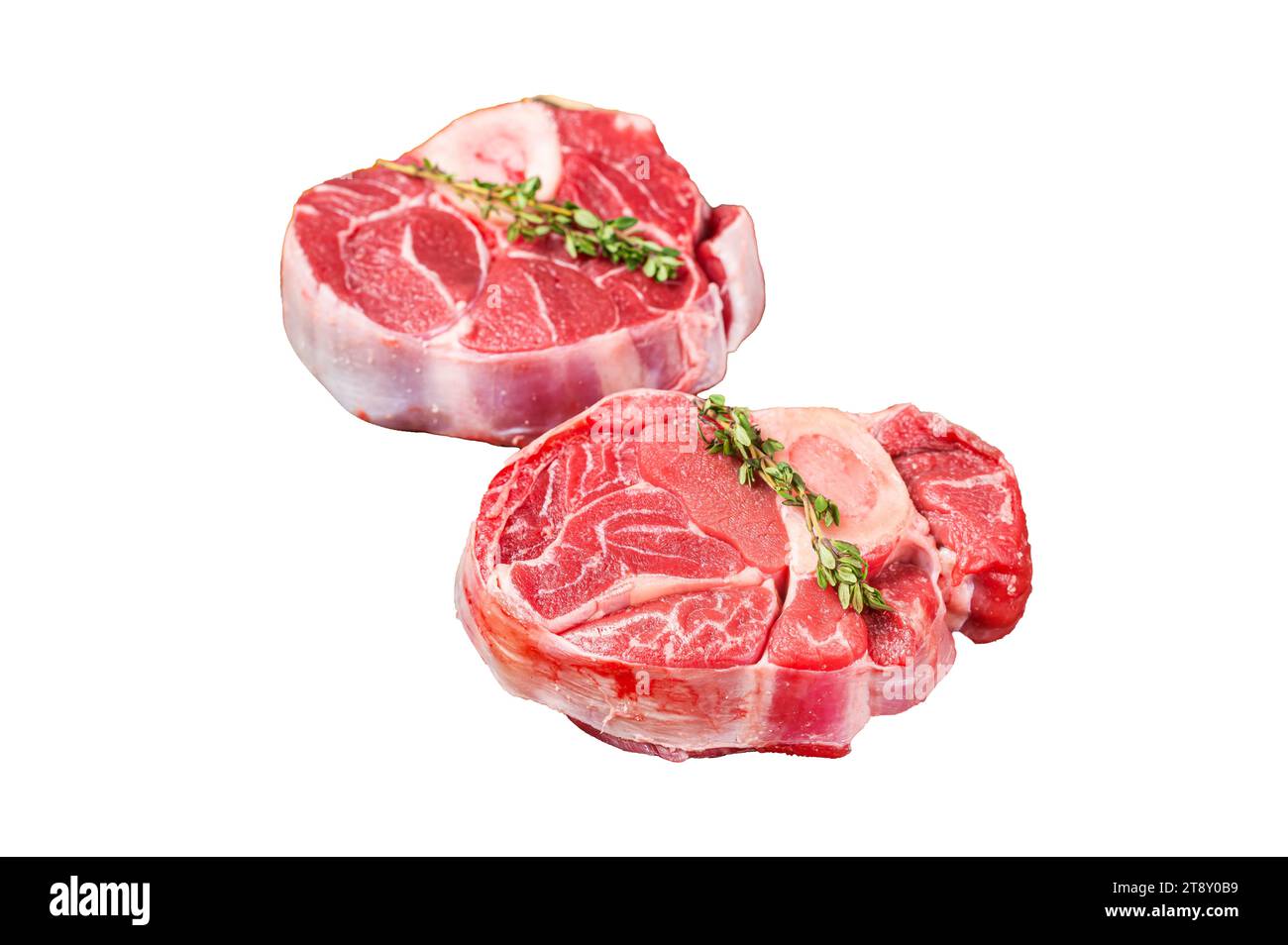 Jarret de veau Osso buco, jarret de veau brut, Ossobuco italien. Isolé, fond blanc Banque D'Images