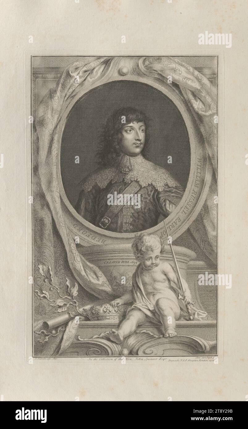 WILLIAM RUSSEL EARL OF BEDFORD, Jakob Houbraken (1698-1780), graveur sur cuivre, 1738, papier, gravure sur cuivre, hauteur 50, 3 cm, largeur 32, 5 cm, plaque taille 37, 6×23, 5 cm, Inscription, 'dans la Collection de l'honorable John Spencer Esqr.', 'J. Houbraken Sculps. Amst.', 'Impensis I. & P. Knapton Londini 1738.', 'Ant : Van Dyck pinx.', Beaux-Arts, aristocratie, domaine Constantin von Wurzbach, portrait, homme, The Vienna Collection Banque D'Images