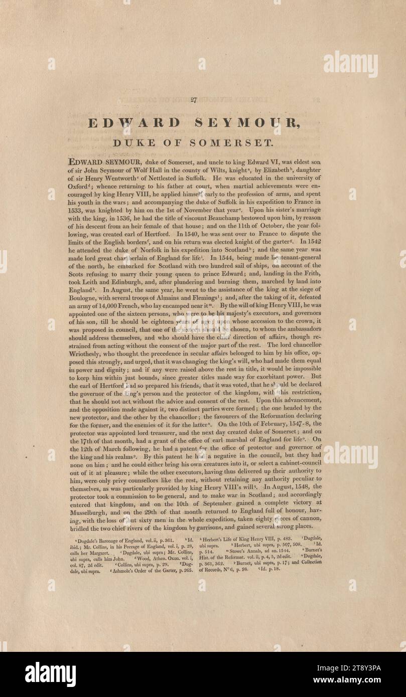 EDWARD SEYMOUR, DUC DE SOMMERSET.', Inconnu, date vers 1851-1900, papier, impression, hauteur 50, 1 cm, largeur 32, 4 cm, aristocratie, domaine Constantin von Wurzbach, biographie (texte), The Vienna Collection Banque D'Images