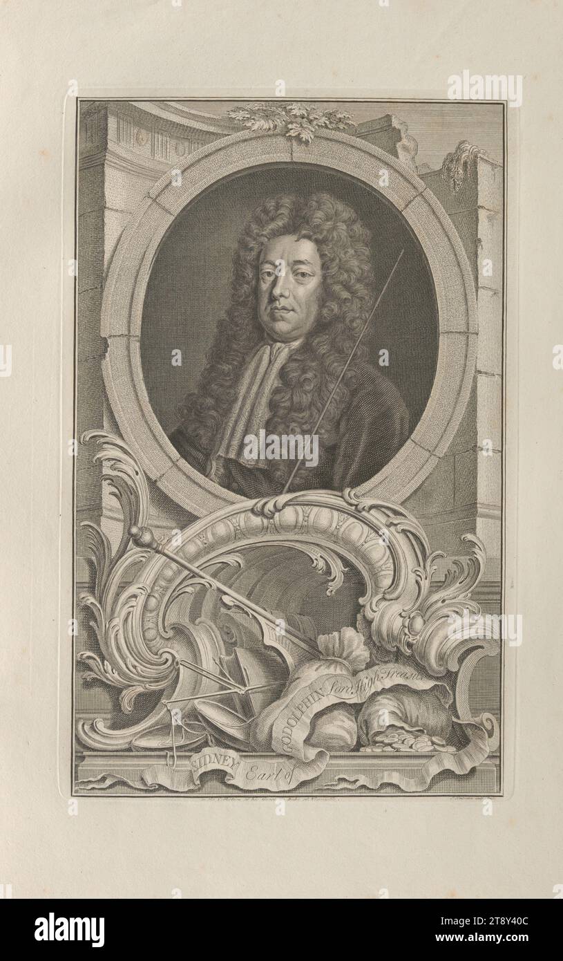 SIDNEY Earl of GODOLPHIN Lord High Treasure', Jakob Houbraken (1698-1780), graveur sur cuivre, date avant 1780, papier, gravure sur cuivre, hauteur 49, 9 cm, largeur 32, 7 cm, plaque taille 36, 8×23, 5 cm, Inscription, 'dans la Collection de sa grâce le duc de Newcastle.', 'J. Houbraken Sculps. Amst.', 'G. Kneller pinx.'(?), Beaux-Arts, aristocratie, domaine Constantin von Wurzbach, portrait, homme, The Vienna Collection Banque D'Images