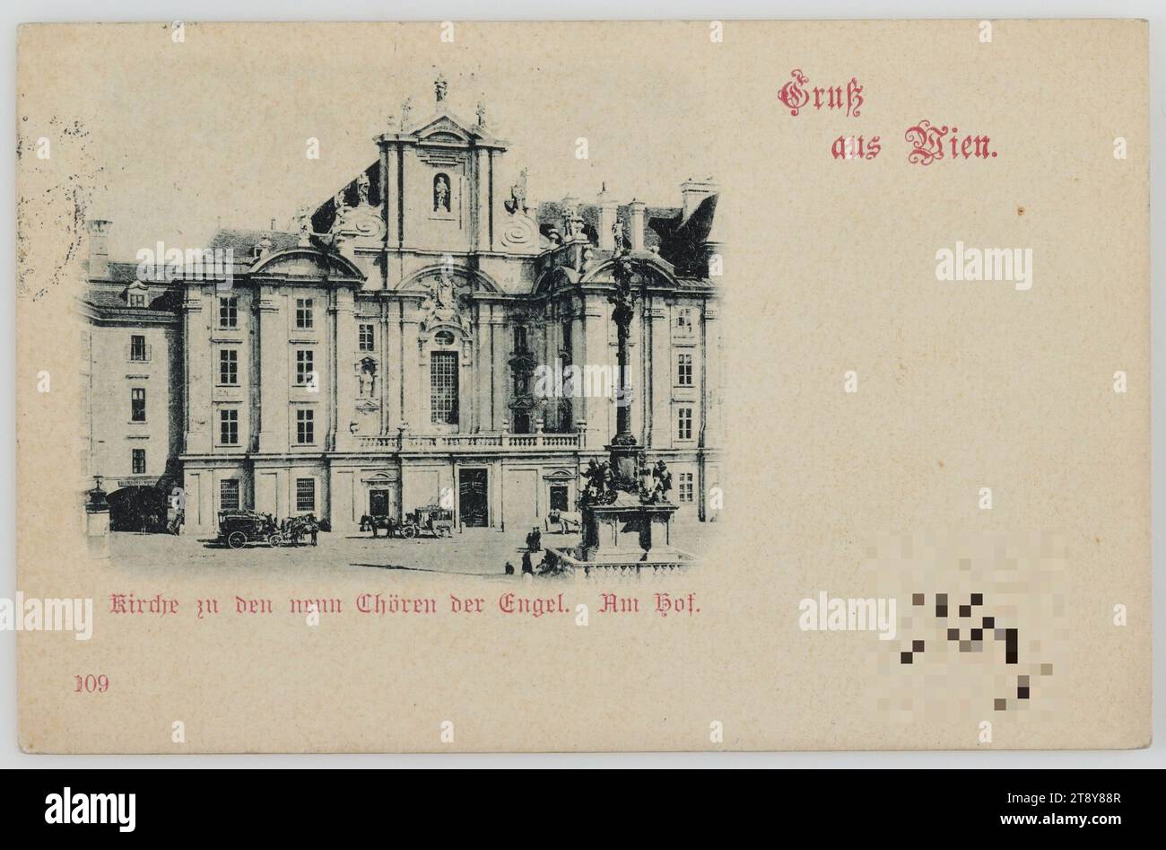 Salutation de Vienne. Église aux neuf chœurs d'anges. AM Hof, Carl (Karl) Ledermann Jr., producteur, 1898, carton, collotype, 1 : centre-ville, place, lieu, cirque, etc., avec des gens, sculpture, église (extérieur), monument, statue, église à la cour, Am Hof, la collection de Vienne Banque D'Images