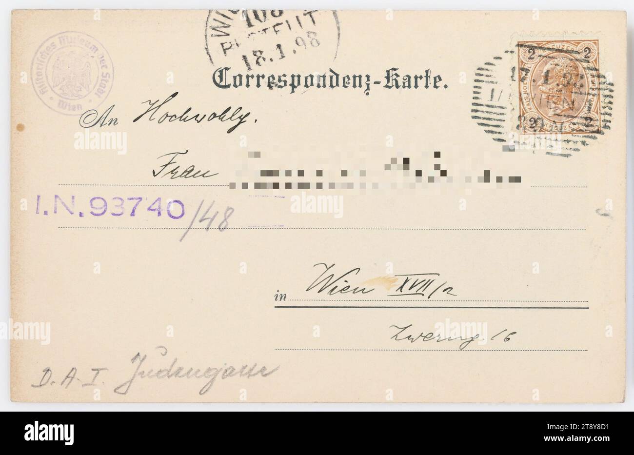 Dreifaltigkeitshof, atelier Friedrich Kuranda, producteur, 1898, carton, impression demi-ton, info, texte, le, 'Dreifaltigkeitshof', dans le Wiki d'histoire de Vienne, lieux disparus et bâtiments, 1e arrondissement : Innere Stadt, la maison habituelle ou rangée de maisons, rue, maison résidentielle, immeuble d'appartements, avec des gens, Dreifaltigkeitshof (1), Judengasse, la collection de Vienne Banque D'Images