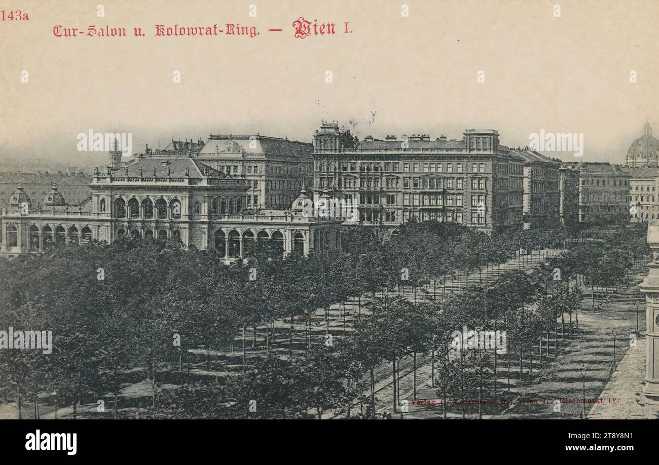 CUR-salon et Kolowrat-Ring. - I. Vienne, date vers 1870-1880, carton, collotype, Ringstraße, parc, 1e arrondissement : Innere Stadt, la maison habituelle ou rangée de maisons, faible tour, logement, avenue, boulevard, promenade, esplanade, jardins publics, parc, église (extérieur), Parkring, Kursalon, The Vienna Collection Banque D'Images