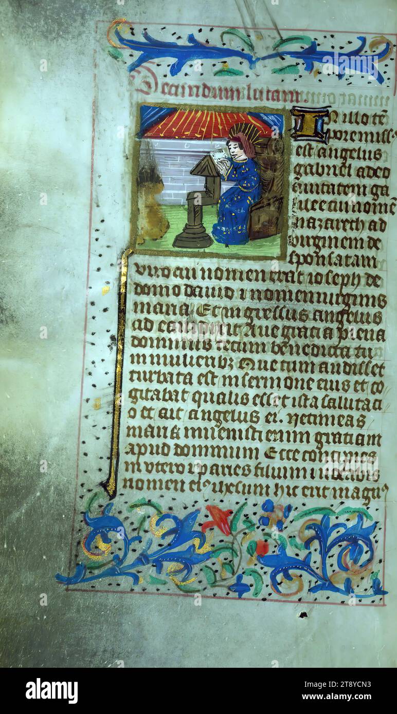 Livre des heures (utilisation de Rome), St. Luke Writing, ce livre d'heures flamand de poche a été créé à Bruges entre 1460 et 1470. Un lourd contingent de saints des pays-Bas du Sud dans la litanie aide à localiser sa production. Bien que de petite taille, il est remarquable pour son abondance d'illuminations, près de trente existantes, par des artistes travaillant dans le style de l'illuminateur flamand prolifique du milieu du XVe siècle Willem Vrelant. Trois artistes ont travaillé sur ce livre Banque D'Images