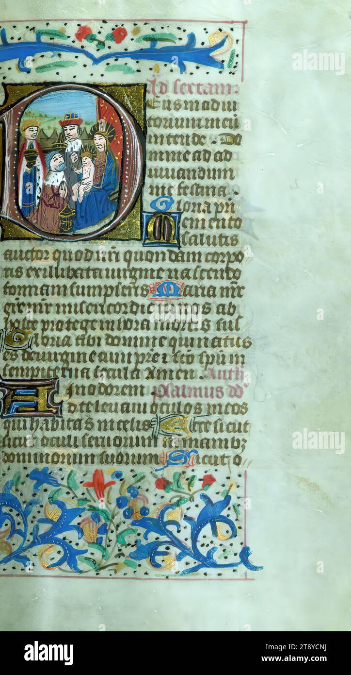 Livre d'heures (usage de Rome), adoration des Mages, ce livre d'heures flamand de poche a été créé à Bruges entre 1460 et 1470. Un lourd contingent de saints des pays-Bas du Sud dans la litanie aide à localiser sa production. Bien que de petite taille, il est remarquable pour son abondance d'illuminations, près de trente existantes, par des artistes travaillant dans le style de l'illuminateur flamand prolifique du milieu du XVe siècle Willem Vrelant. Trois artistes ont travaillé sur ce livre Banque D'Images