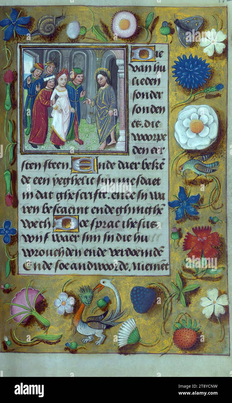 Livre de prières (utilisation de Rome), Christ et adultère, ce livre de prières de la fin du XVe siècle a été fait pour l'usage de Rome et est illuminé par les disciples de Willem Vrelant de Bruges. Le manuscrit a probablement été créé pour le couple représenté dans deux miniatures pleine page. La représentation de la mariée dans les miniatures pleine page, ainsi que les références à elle dans les prières suppliantes, indique que le manuscrit a été commandé principalement pour l'usage de la mariée Banque D'Images