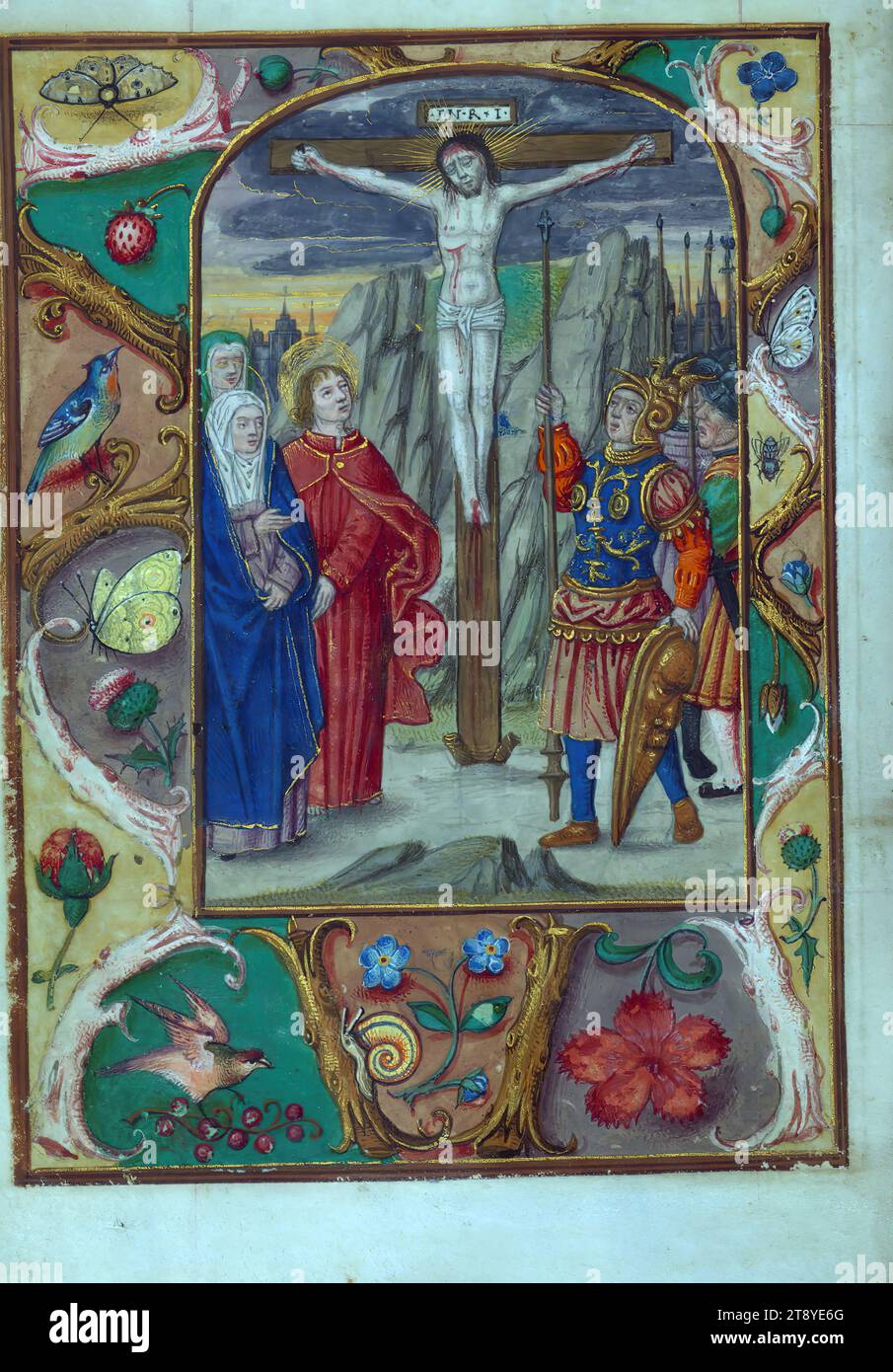 Livre d'heures de la famille de la porte, Crucifixion, ce Livre d'heures du XVIe siècle a été créé par l'un des disciples du Maître des Livres de prières de Bruges pour l'usage de Rome en 1510 Banque D'Images