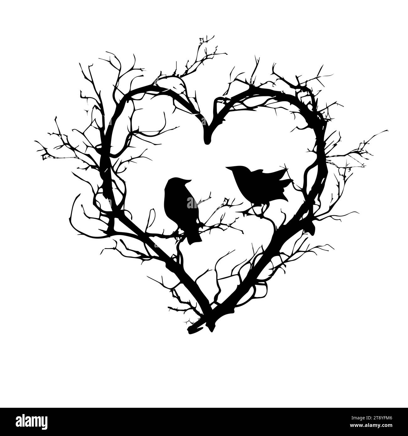 arbre d'oiseau d'amour. dessin à la main. Pas IA. Bonne Saint Valentin. Illustration vectorielle. Illustration de Vecteur