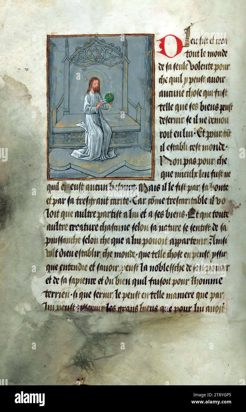 Gossouin de Metz, image du monde, Dieu-Père avec boussole, Pourquoi Dieu a créé le monde Banque D'Images