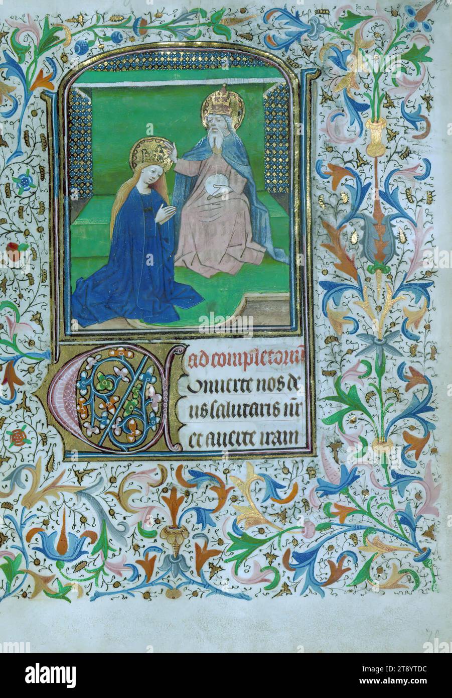 Livre d'heures, Couronnement de la Vierge par Dieu-Père âgé, ce Livre d'heures a été achevé ca. 1440-50, et probablement destiné à Tournai. La décoration de ce manuscrit comprend deux miniatures pleine page, onze miniatures plus petites existantes, une initiale historiée et une drolerie. L'illumination est dans le style du Maître de Guillebert de mets, bien que le travail aurait été achevé au cours de la dernière étape de la carrière de mets Banque D'Images