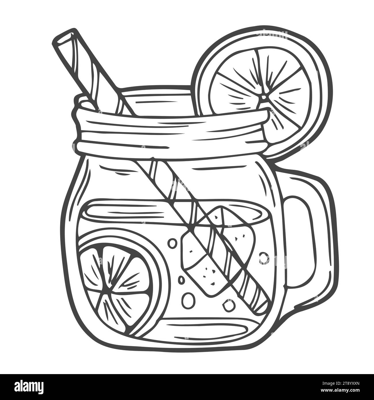 Limonade dans un pot Mason mug avec paille à boire et coin de citron. Illustration clip art vectorielle de boisson d'été rafraîchissante Illustration de Vecteur