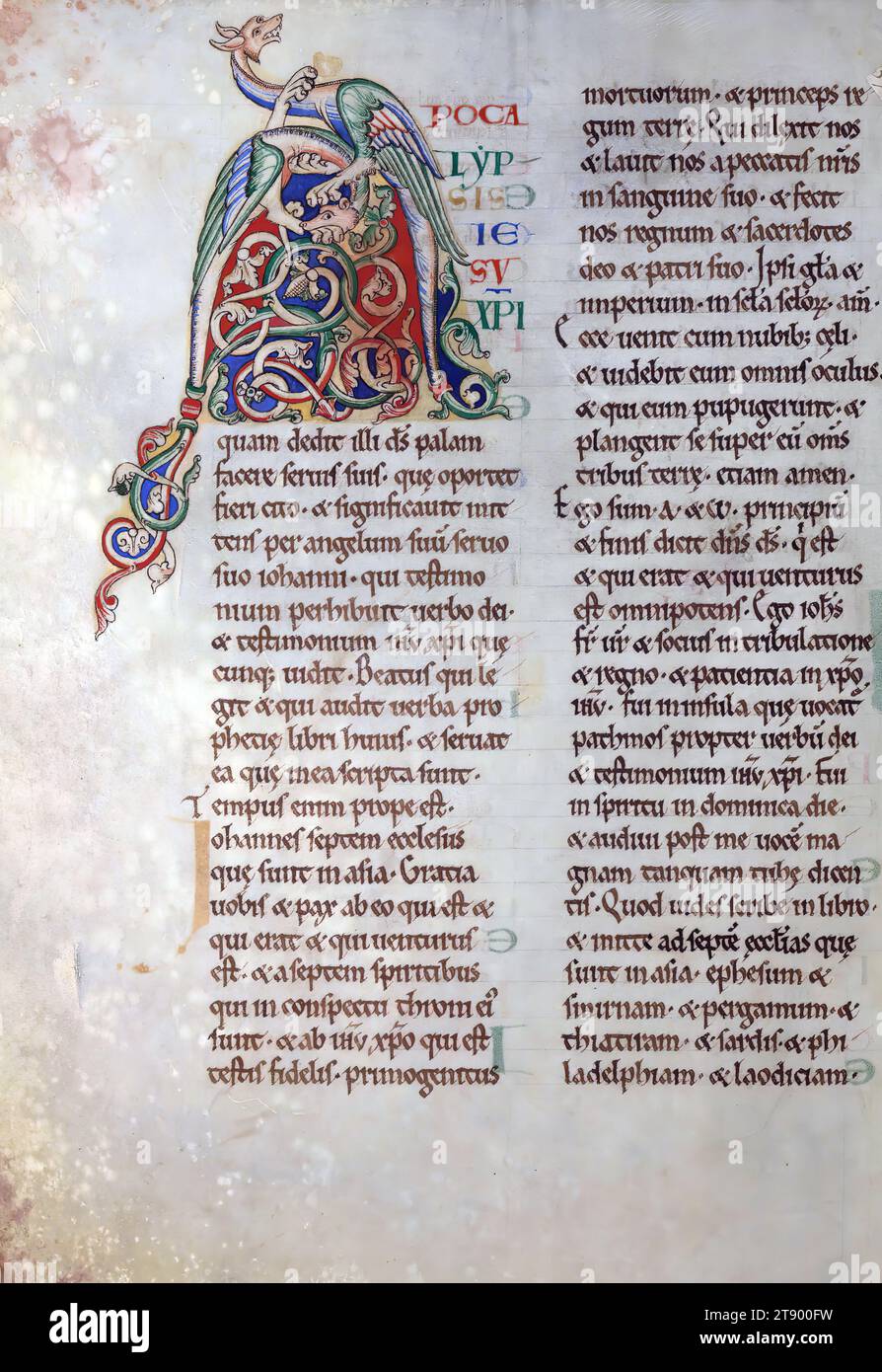 Manuscrit enluminé, la Bible de Rochester, cette copie grand format du Nouveau Testament a été créée à la cathédrale de Rochester à Rochester, en Angleterre, dans la première moitié du XIIe siècle. Le manuscrit est une survie importante, car il est une partie de ce que l'on croit être la première Bible décorée produite au prieuré scriptorium de Rochester. La grande taille du livre indique qu'il a été conçu pour être lu à haute voix, que ce soit pendant les services ou aux repas Banque D'Images