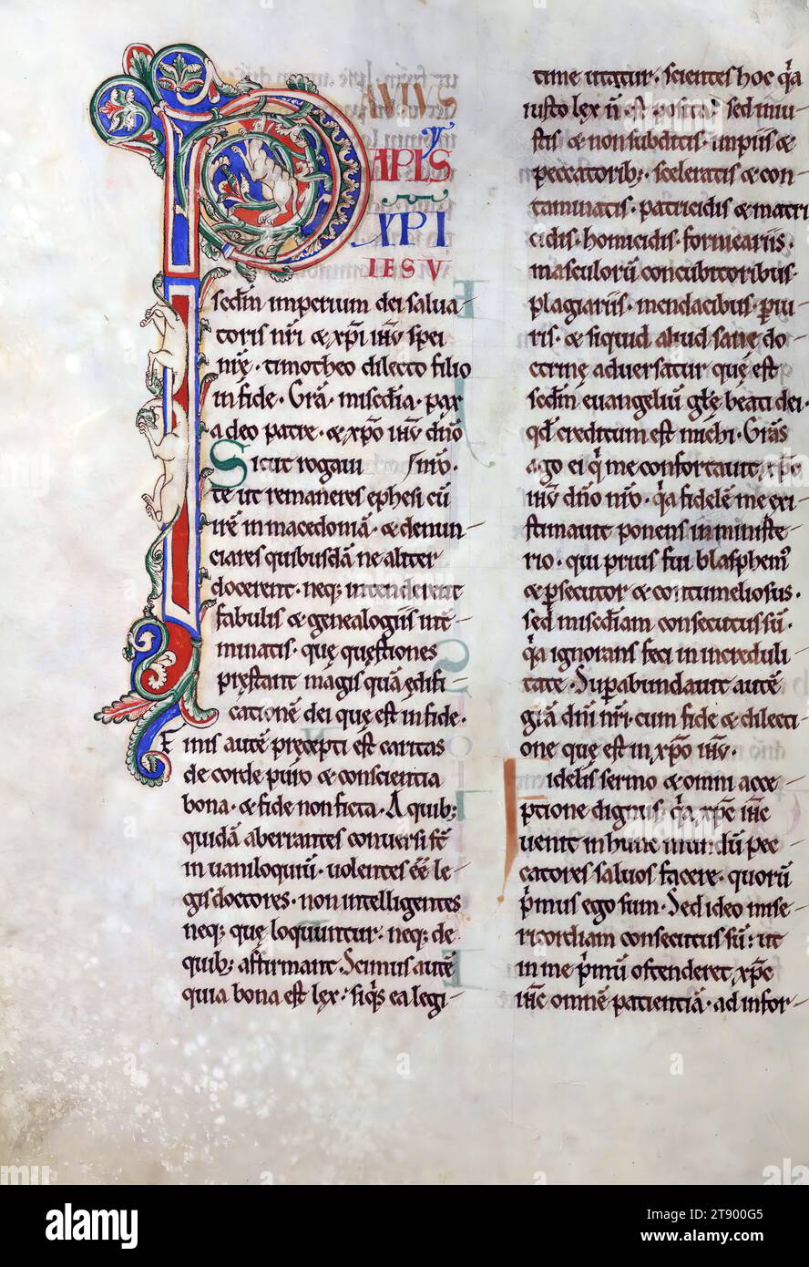 Manuscrit enluminé, la Bible de Rochester, cette copie grand format du Nouveau Testament a été créée à la cathédrale de Rochester à Rochester, en Angleterre, dans la première moitié du XIIe siècle. Le manuscrit est une survie importante, car il est une partie de ce que l'on croit être la première Bible décorée produite au prieuré scriptorium de Rochester. La grande taille du livre indique qu'il a été conçu pour être lu à haute voix, que ce soit pendant les services ou aux repas Banque D'Images