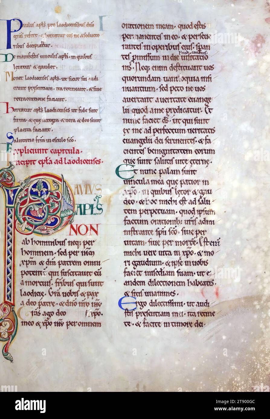 Manuscrit enluminé, la Bible de Rochester, cette copie grand format du Nouveau Testament a été créée à la cathédrale de Rochester à Rochester, en Angleterre, dans la première moitié du XIIe siècle. Le manuscrit est une survie importante, car il est une partie de ce que l'on croit être la première Bible décorée produite au prieuré scriptorium de Rochester. La grande taille du livre indique qu'il a été conçu pour être lu à haute voix, que ce soit pendant les services ou aux repas Banque D'Images