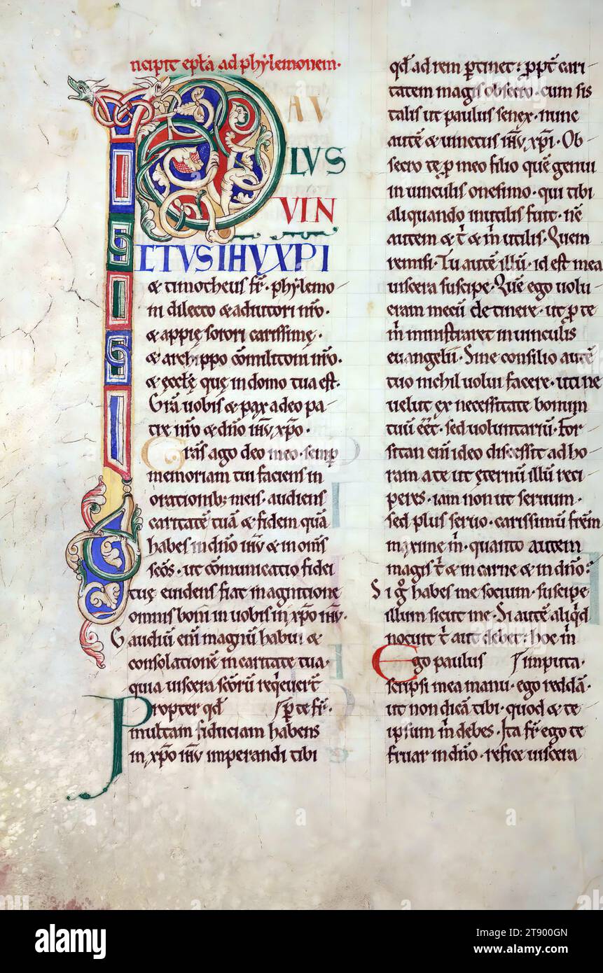 Manuscrit enluminé, la Bible de Rochester, cette copie grand format du Nouveau Testament a été créée à la cathédrale de Rochester à Rochester, en Angleterre, dans la première moitié du XIIe siècle. Le manuscrit est une survie importante, car il est une partie de ce que l'on croit être la première Bible décorée produite au prieuré scriptorium de Rochester. La grande taille du livre indique qu'il a été conçu pour être lu à haute voix, que ce soit pendant les services ou aux repas Banque D'Images