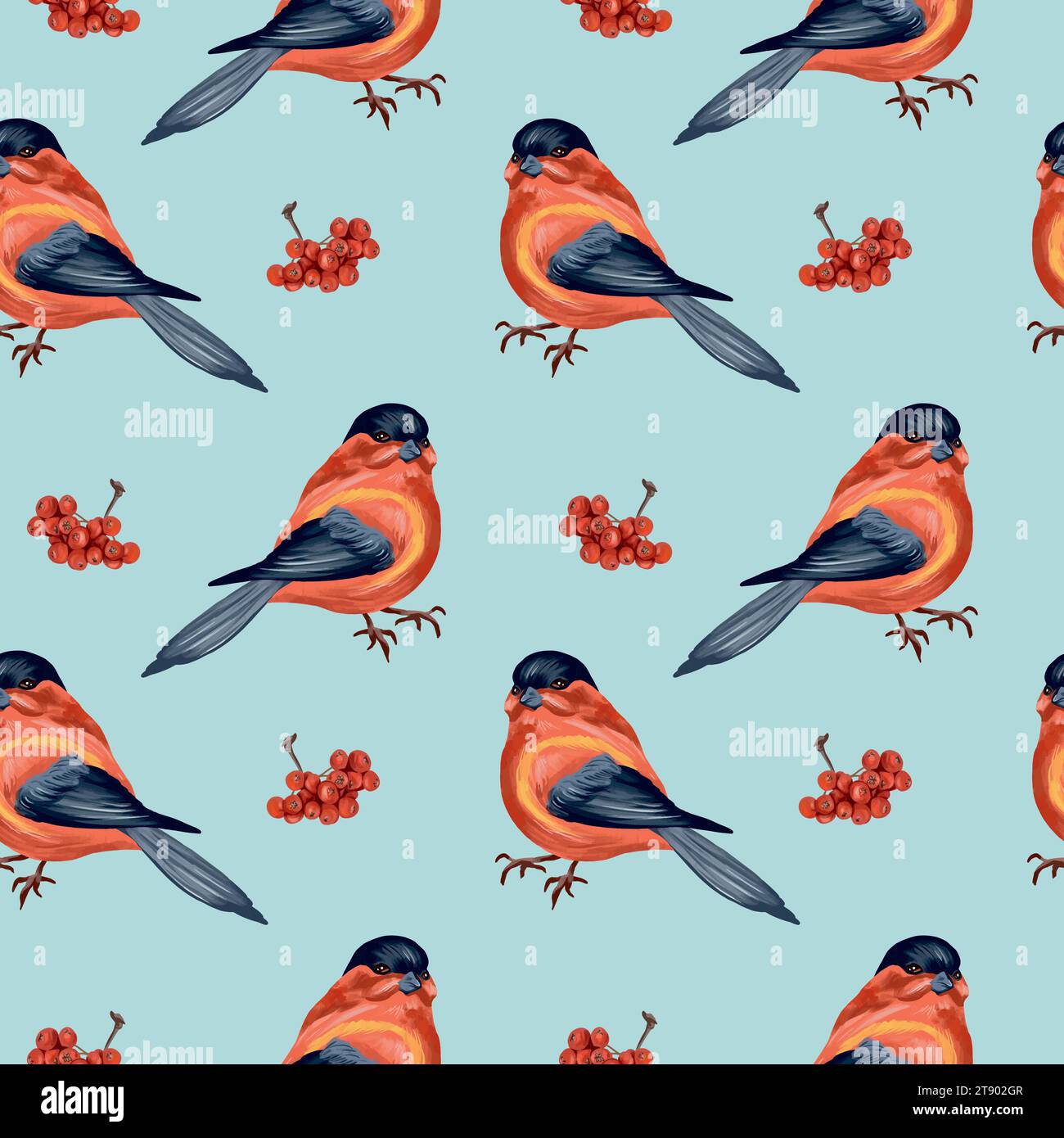 Bullfinch et bande de rowan. Illustration vectorielle d'un modèle sans couture pour les événements du nouvel an et de Noël. Cartes de voeux, papier d'emballage, textiles. Illustration de Vecteur