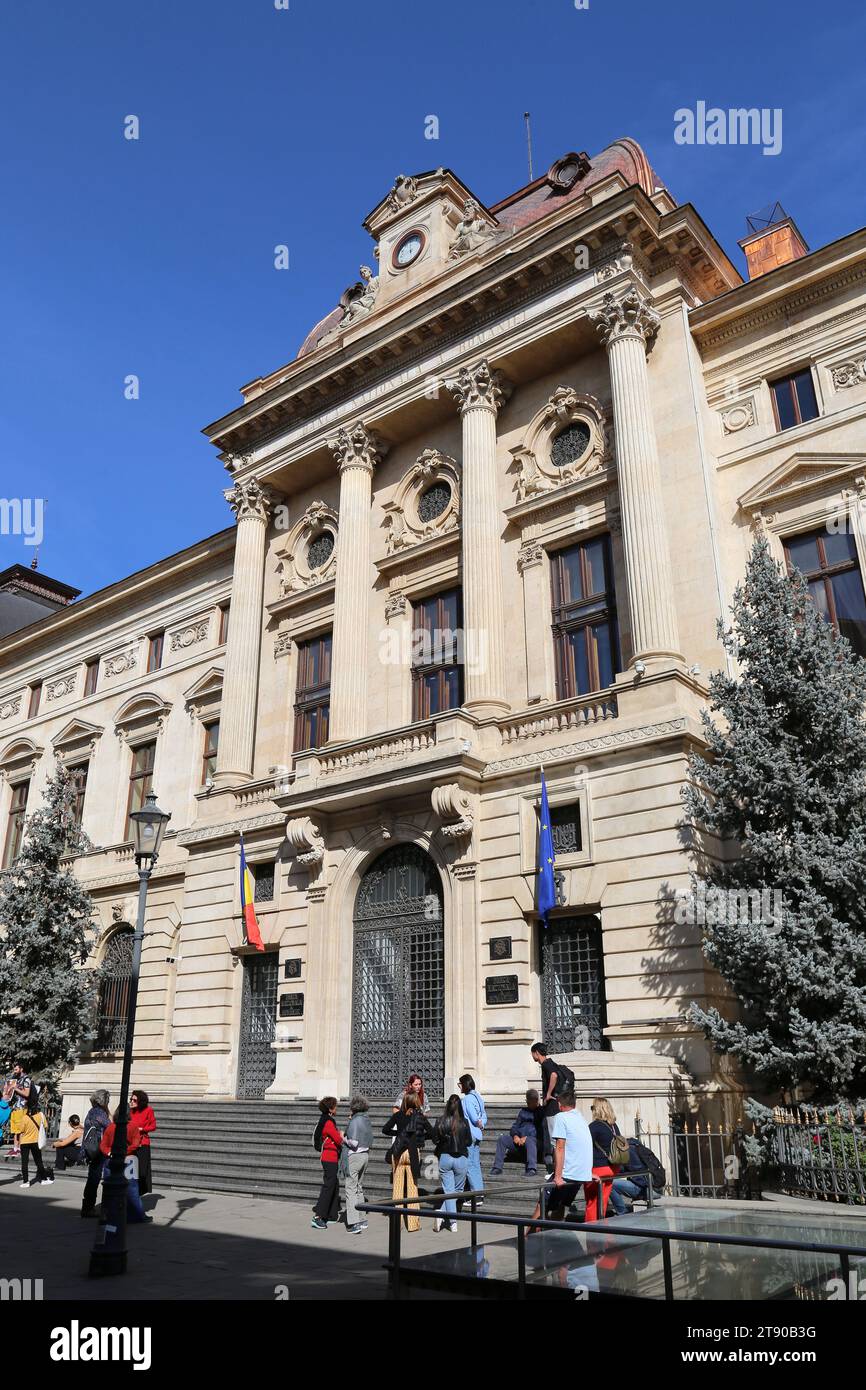 Banque nationale de Roumanie (Banca Națională a României, BNR), vieille façade sur Strada Lipscani, vieille ville, centre historique, Bucarest, Roumanie, Europe Banque D'Images