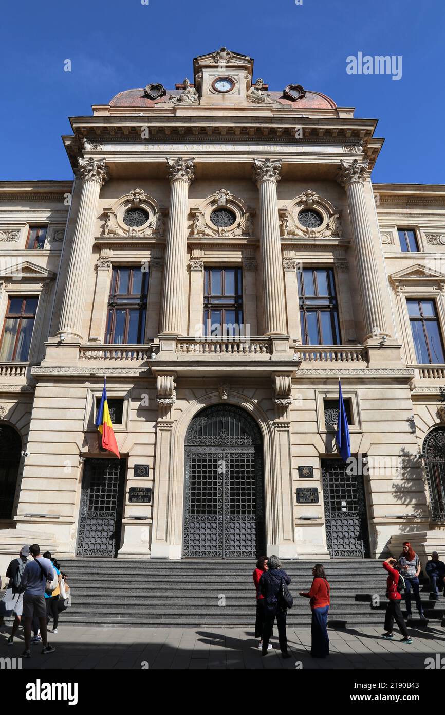 Banque nationale de Roumanie (Banca Națională a României, BNR), vieille façade sur Strada Lipscani, vieille ville, centre historique, Bucarest, Roumanie, Europe Banque D'Images