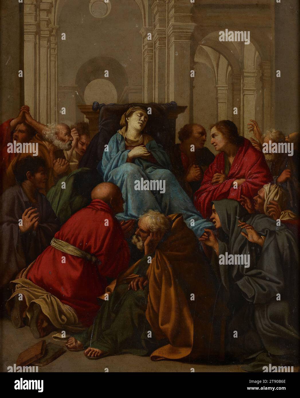 Mort de la Vierge, 16e-17e siècle, École de Carlo Saraceni, italien, (Venise), c. 1579 - 1620, 14 7/16 x 11 5/16 po. (36,67 x 28,73 cm) (vue)21 1/8 x 18 1/2 po (53,66 x 46,99 cm) (cadre extérieur), huile sur cuivre, Italie, 16e-17e siècle Banque D'Images