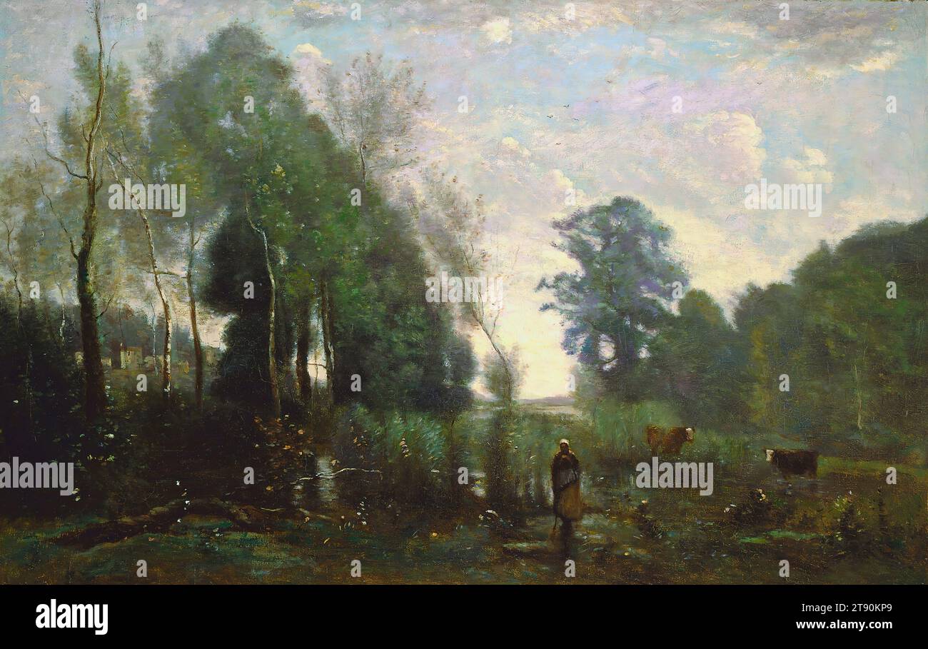 Matin brumeux, c. 1865, Jean-Baptiste-Camille Corot, français, 1796 - 1875, 23 x 35 7/8 po (58,42 x 91,12 cm) (toile)31 1/8 x 43 1/2 x 4 po (79,06 x 110,49 x 10,16 cm) (cadre extérieur), huile sur toile, France, 19e siècle Banque D'Images