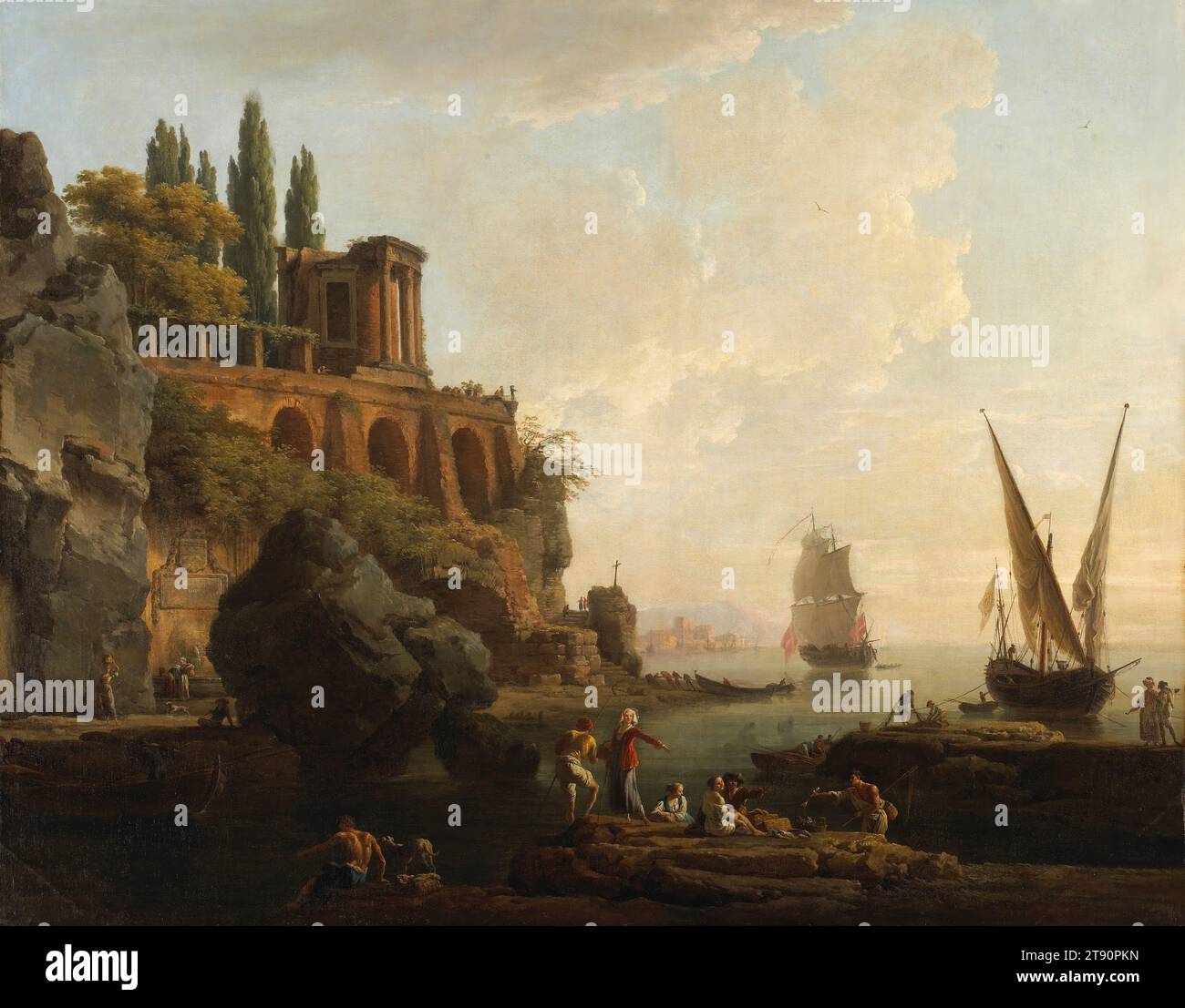 Paysage imaginaire, scène portuaire italienne, 1746, Claude-Joseph Vernet, Français, 1714–1789, 38 1/2 x 48 1/2 x 1 3/8 po. (97,79 x 123,19 x 3,49 cm) (toile)37 3/4 x 47 1/2 po (95,89 x 120,65 cm) (vue)52 x 62 1/2 x 5 1/2 po (132,08 x 158,75 x 13,97 cm) (cadre extérieur), huile sur toile, France, 18e siècle Banque D'Images