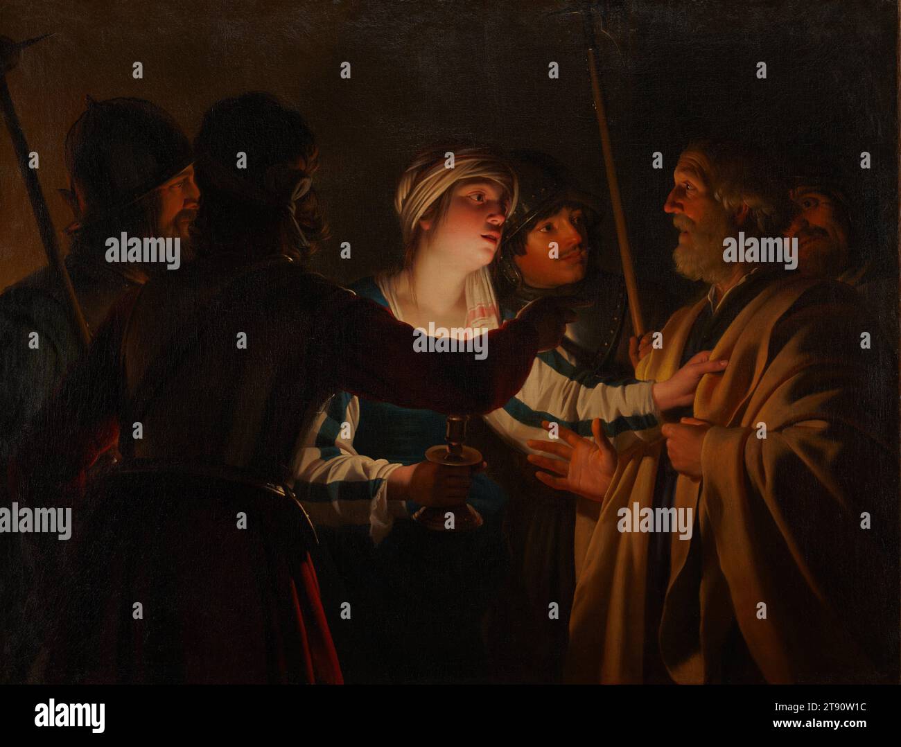 Le déni de St. Peter, v. 1623, Gerrit van Honthorst, néerlandais, 1592-1656, 43 1/2 x 57 po (110,49 x 144,78 cm) (toile)54 x 68 1/2 po (137,16 x 173,99 cm) (cadre extérieur), huile sur toile, pays-Bas, 17e siècle, ce tableau illustre une scène de la Bible chrétienne. Une jeune servante accuse l'apôtre Pierre, sous le manteau jaune, de connaître Jésus. Craignant pour sa propre sécurité, Peter nie la connaissance Banque D'Images Le déni de St. Peter, v. 1623, Gerrit van Honthorst, néerlandais, 1592-1656, 43 1/2 x 57 po (110,49 x 144,78 cm) (toile)54 x 68 1/2 po (137,16 x 173,99 cm) (cadre extérieur), huile sur toile, pays-Bas, 17e siècle, ce tableau illustre une scène de la Bible chrétienne. Une jeune servante accuse l'apôtre Pierre, sous le manteau jaune, de connaître Jésus. Craignant pour sa propre sécurité, Peter nie la connaissance Banque D'Images